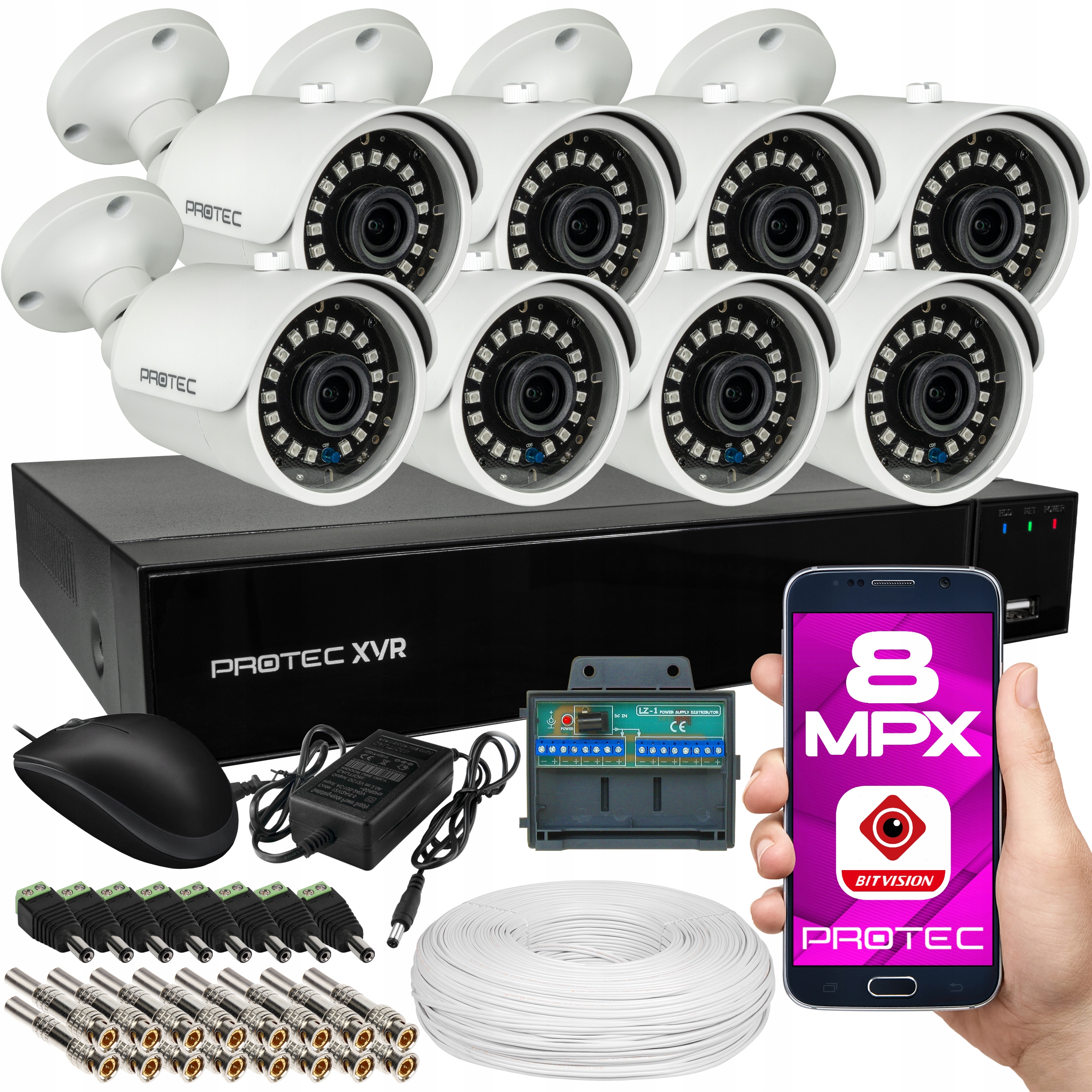 Prémiový Domácí Monitoring 8 Kamer 4K 8MPX Bílé Uhd Venkovní 24/7 Bez Hdd