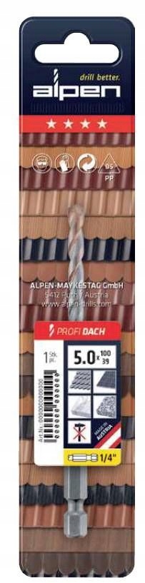 ALPEN Wiertło do dachówek 1/4 Profi Dach 5,0 mm