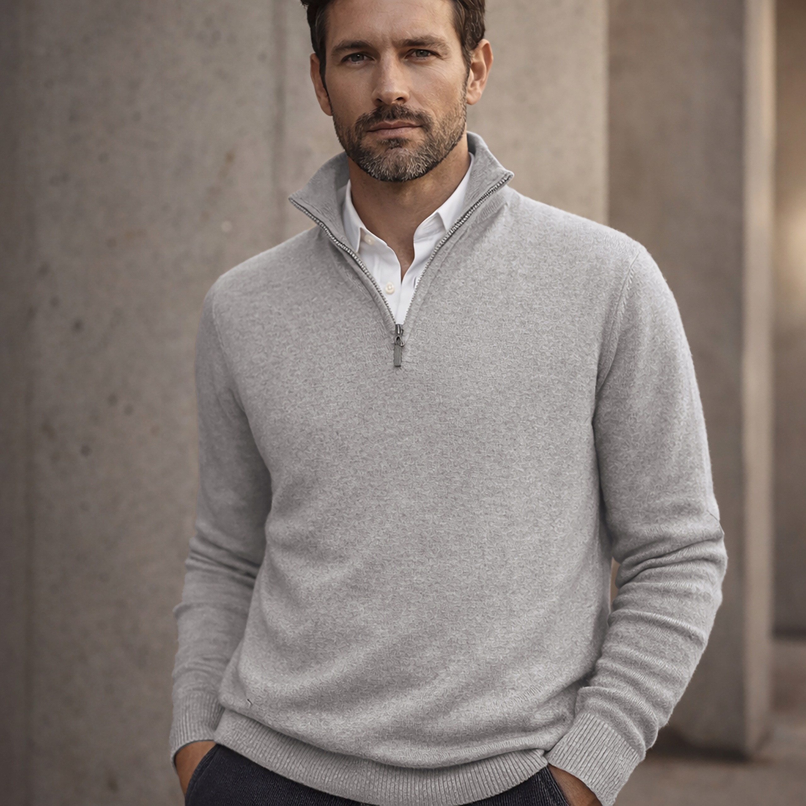 Sweter męski z kołnierzem koszuli Cappuccino Italia Como szary XL