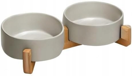 Levně Keramická miska pro psy s bambusovým stojánkem pro kočky 400 ml