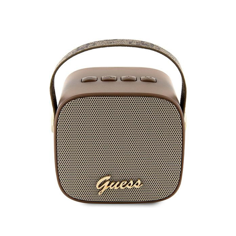 Guess Mini Bluetooth Speaker 4G Leather Script Logo s popruhem reproduktor Bl