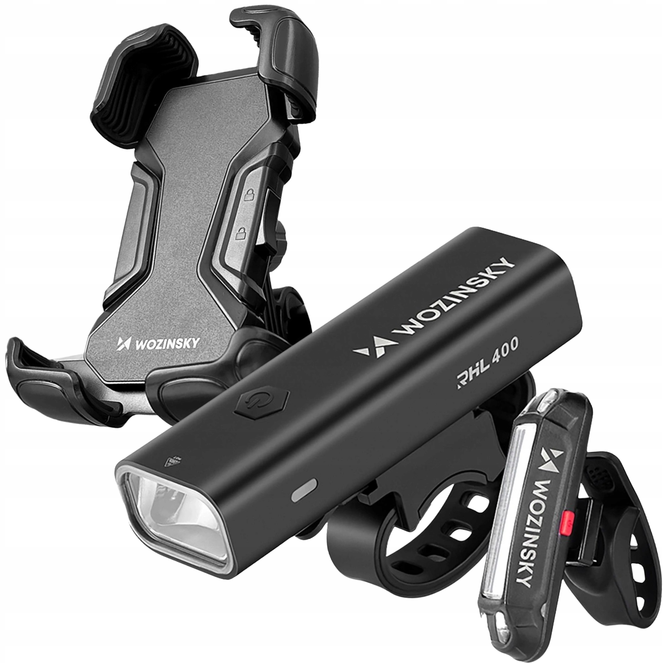 Zestaw Na Rower: Lampka Przód I Tył 400lm Uchwyt Rowerowy Na Telefon