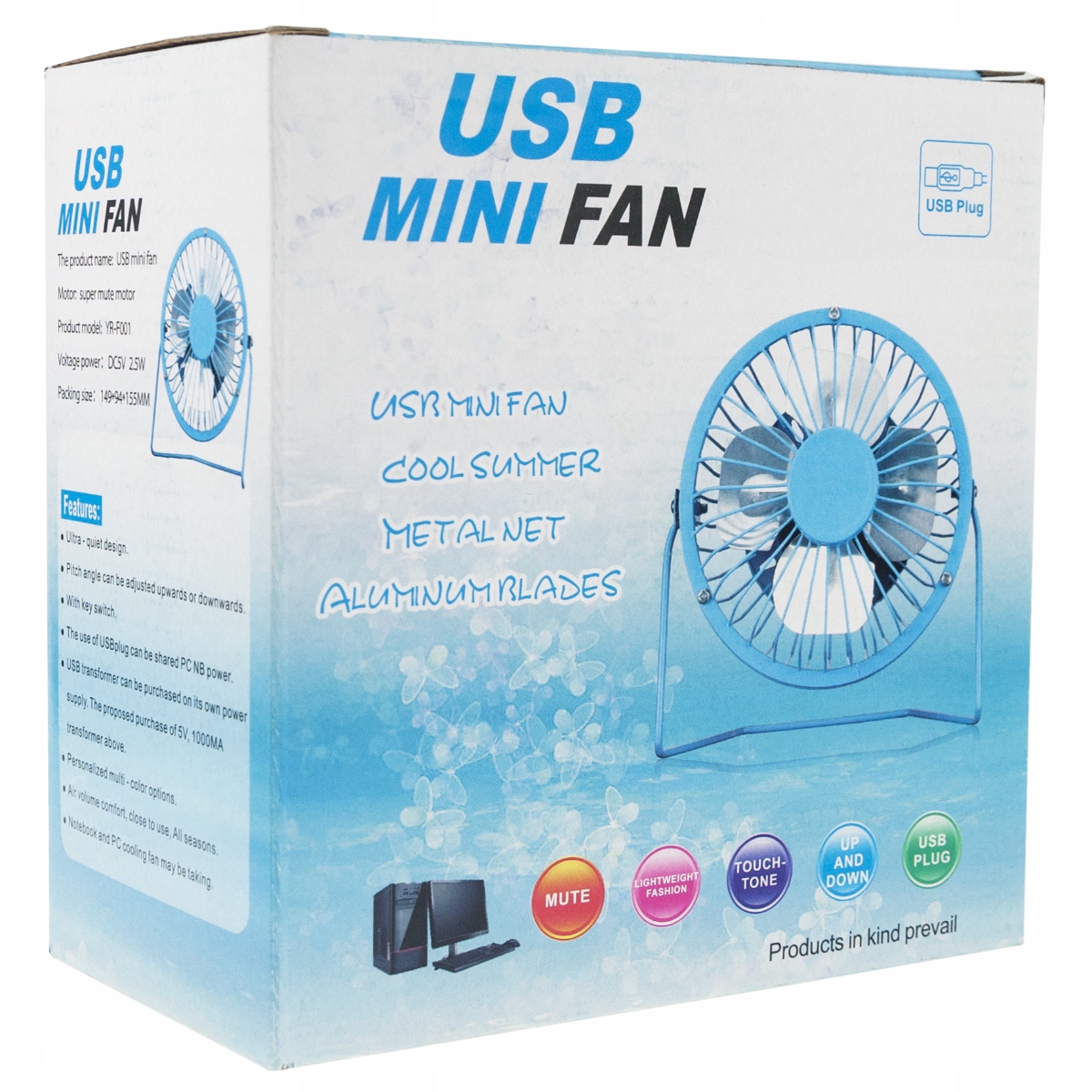 WIATRAK WENTYLATOR USB STOJĄCY METALOWY BIUROWY STOŁOWY WIATRACZEK NA BIURK Zasilanie USB