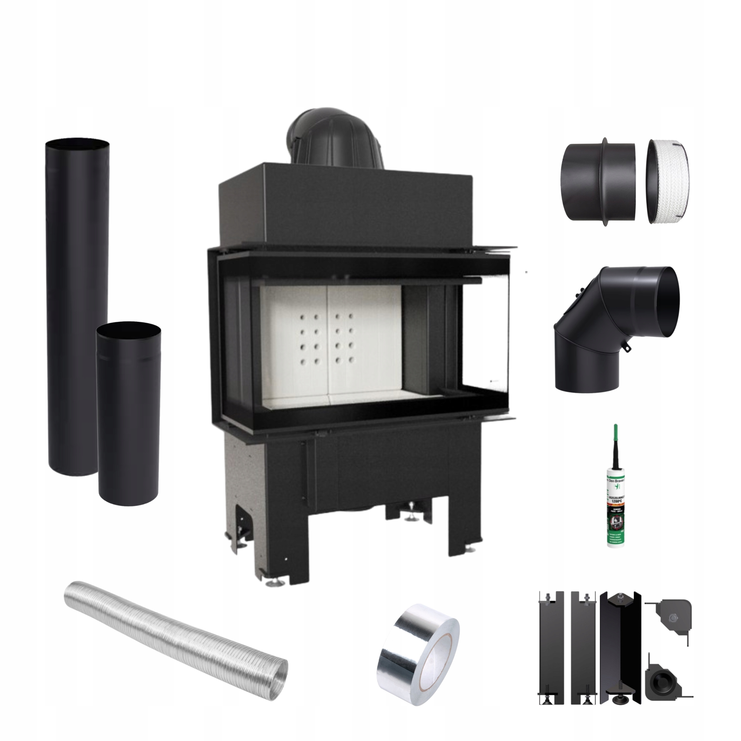 Kominek powietrzny stalowy Nbc 680/280 lewy prawy 7 kW Ø 160 Zestaw 160/200