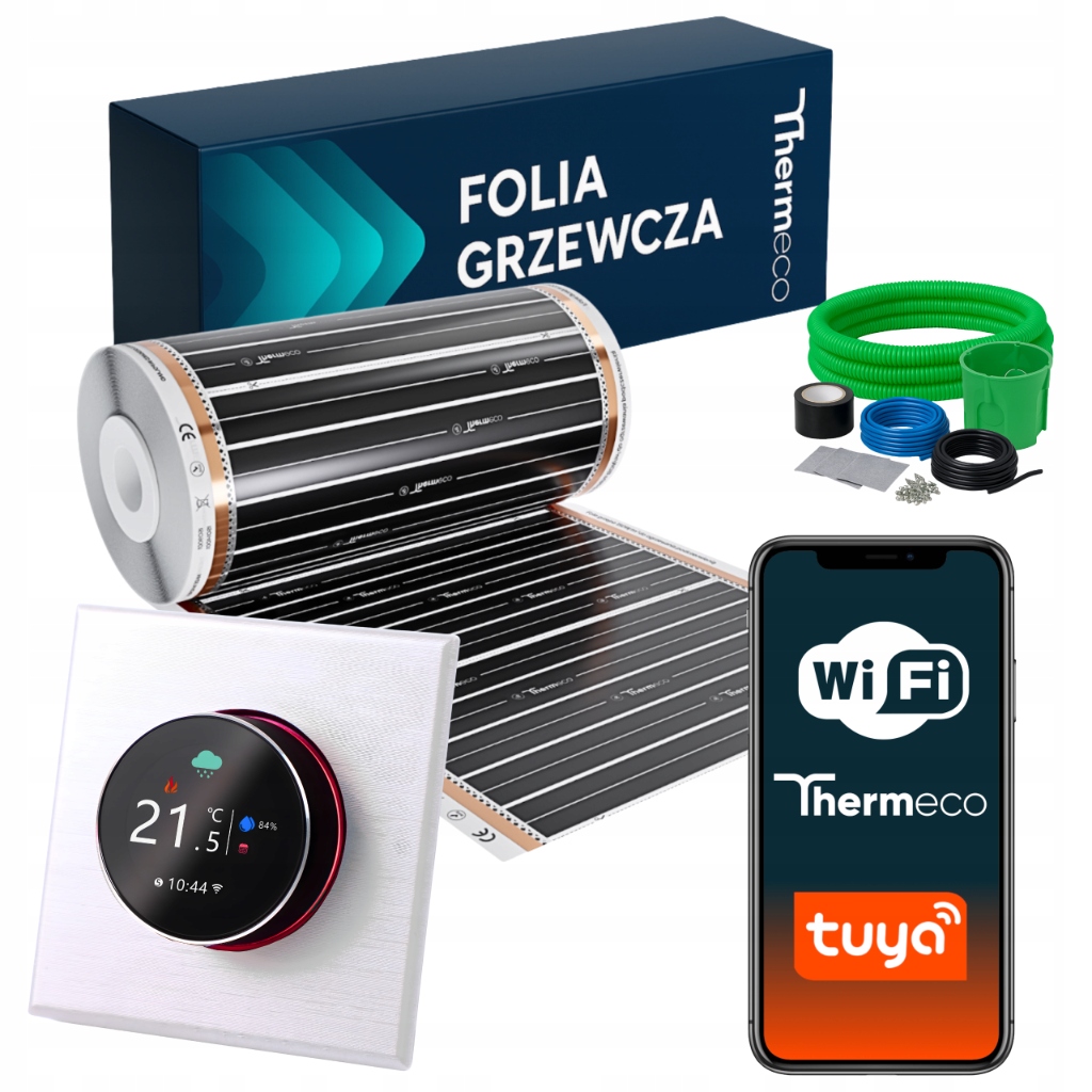 Folia grzewcza grzejna 150W/m² termostat WiFi zestaw Thermeco H20 9m²