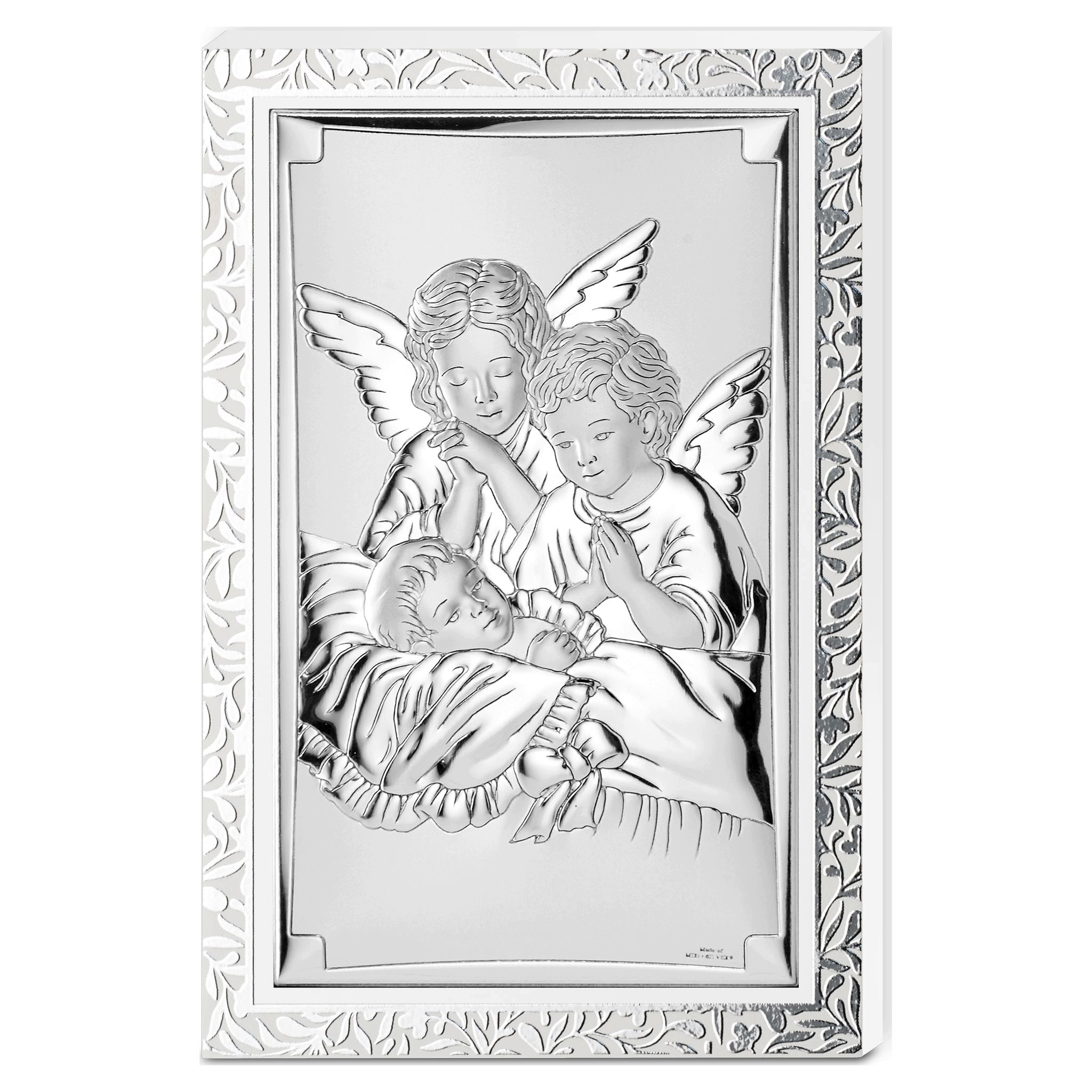 Obraz srebrny aniołki na białym panelu 9x13.5 cm Sku: VL81511/3L