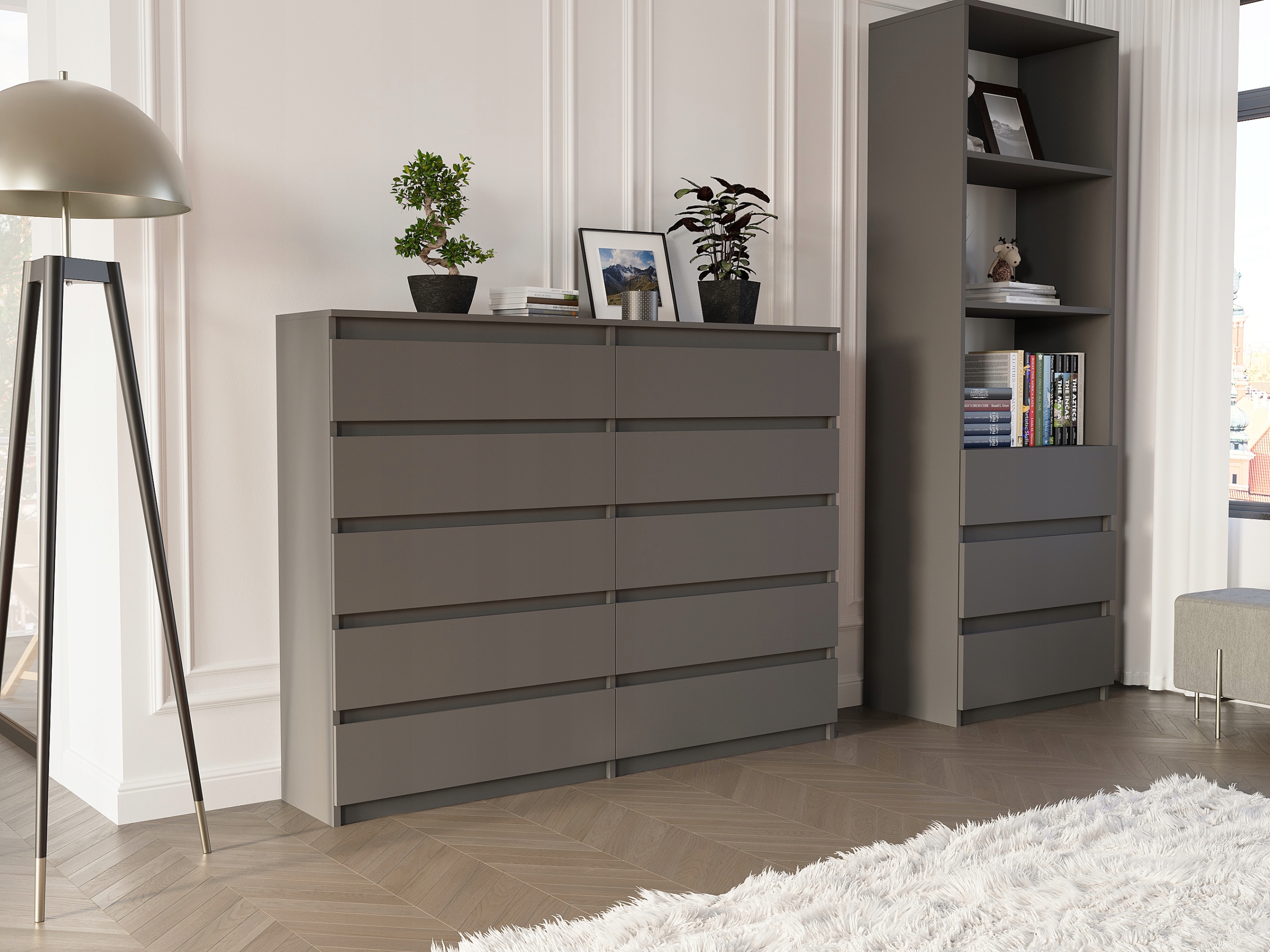 Nowoczesna KOMODA 160 SZAFKA 10 SZUFLAD R-160-S10 ANTRACYT