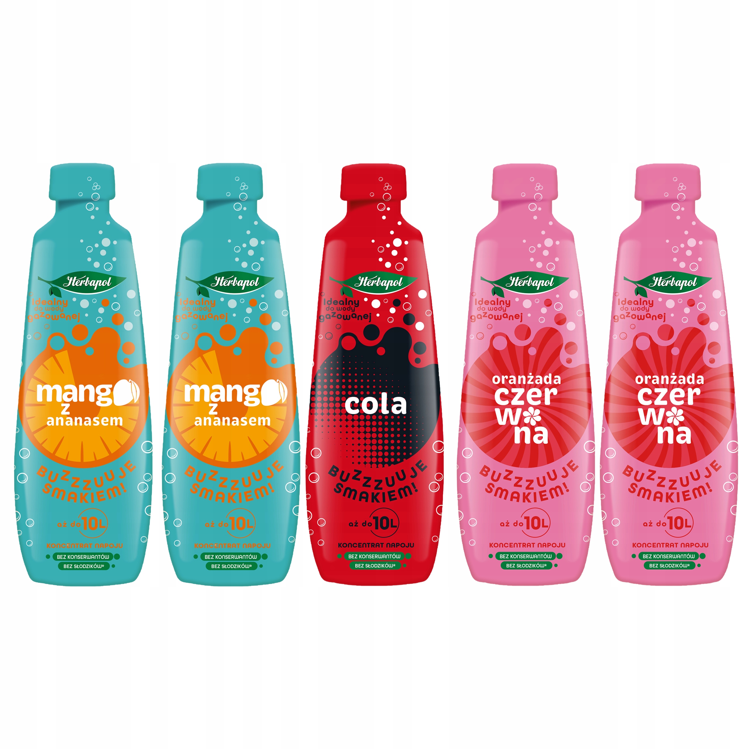 Sada 5 x Koncentrát nápoje Herbapol, přísada do nápoje, 3 příchutě, 5 x 405 ml
