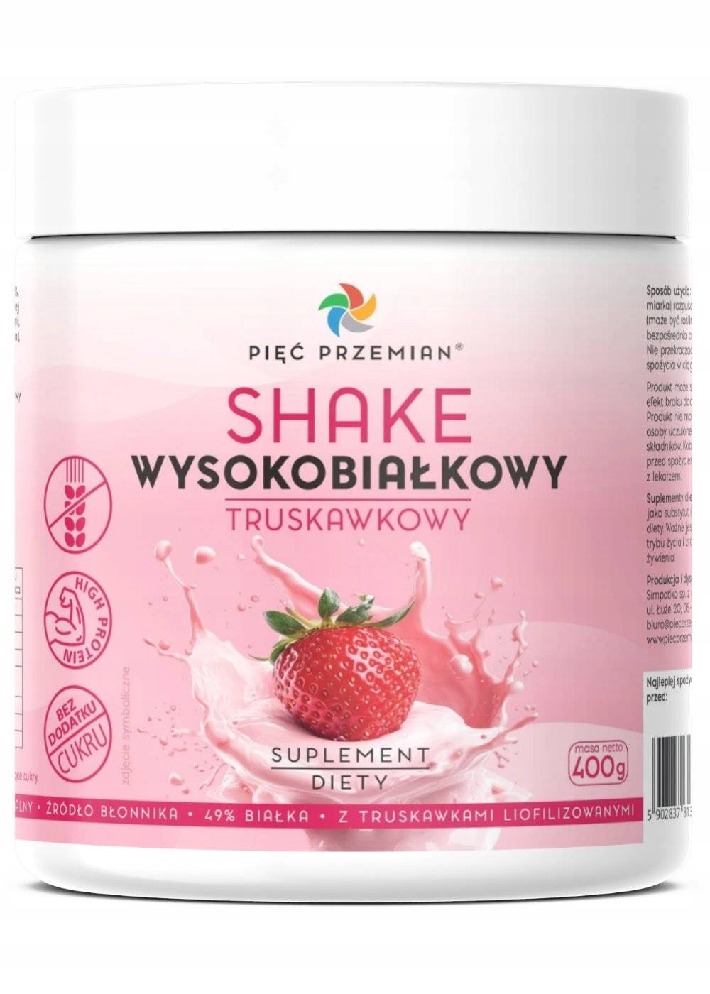 Jahodový proteinový shake 400 g – Pięć Przemian