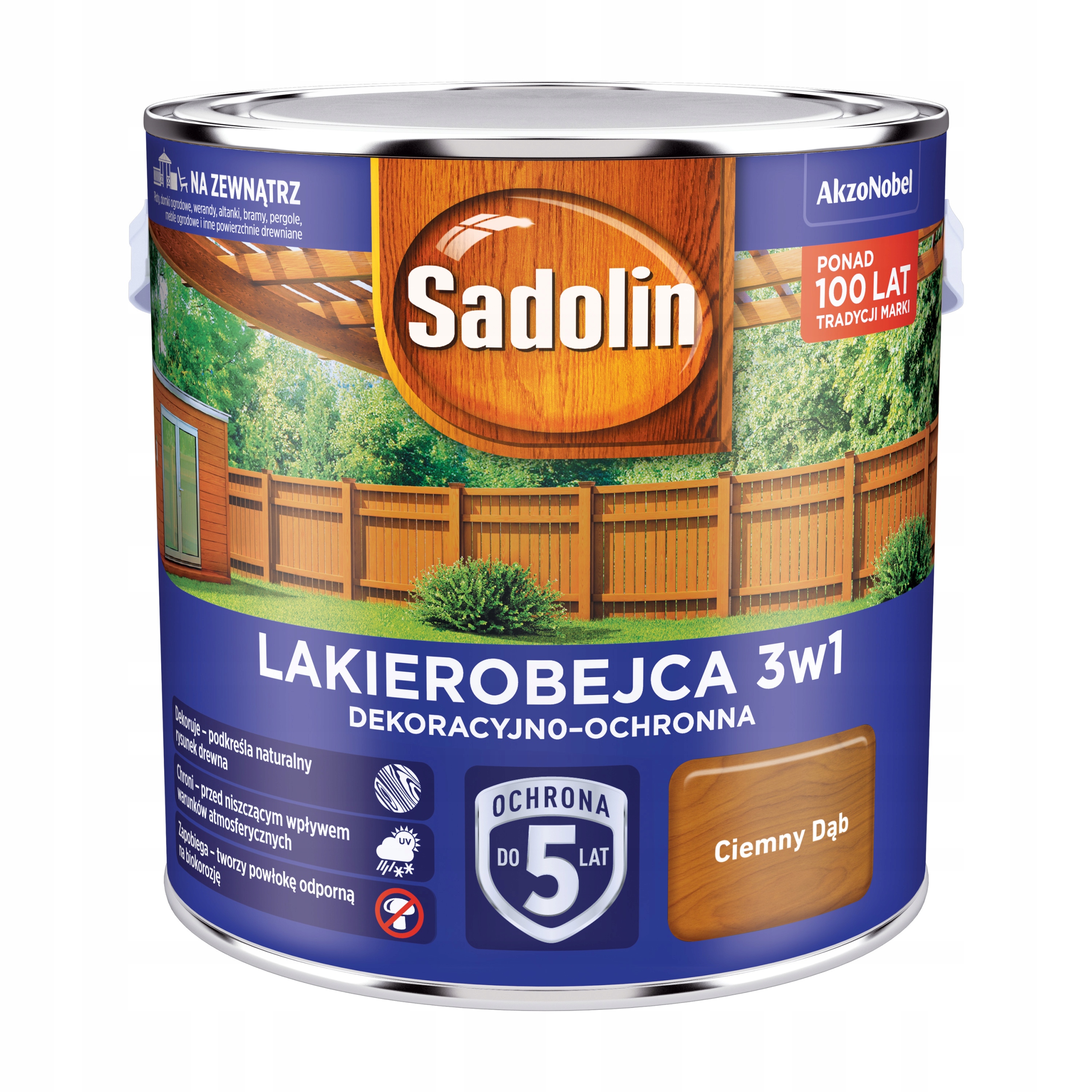 Sadolin Lakierobejca 3w1 dekoracyjno-ochronna 5 lat ochrony Ciemny Dąb 2,5L