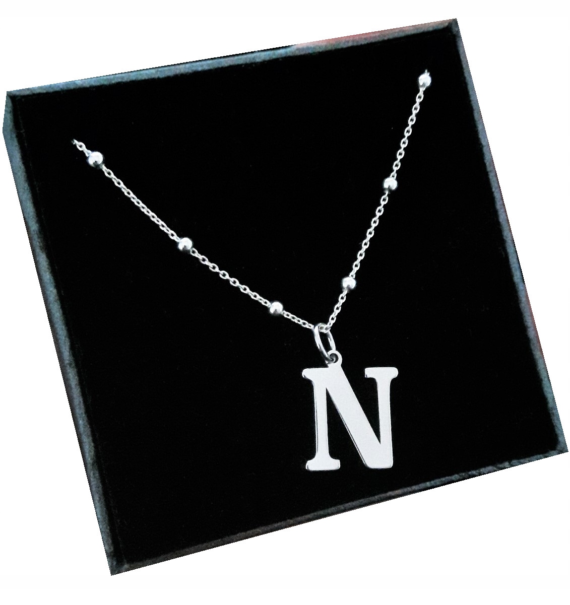 

Srebrny łańcuszek kulkowy z dużą literką N SR925