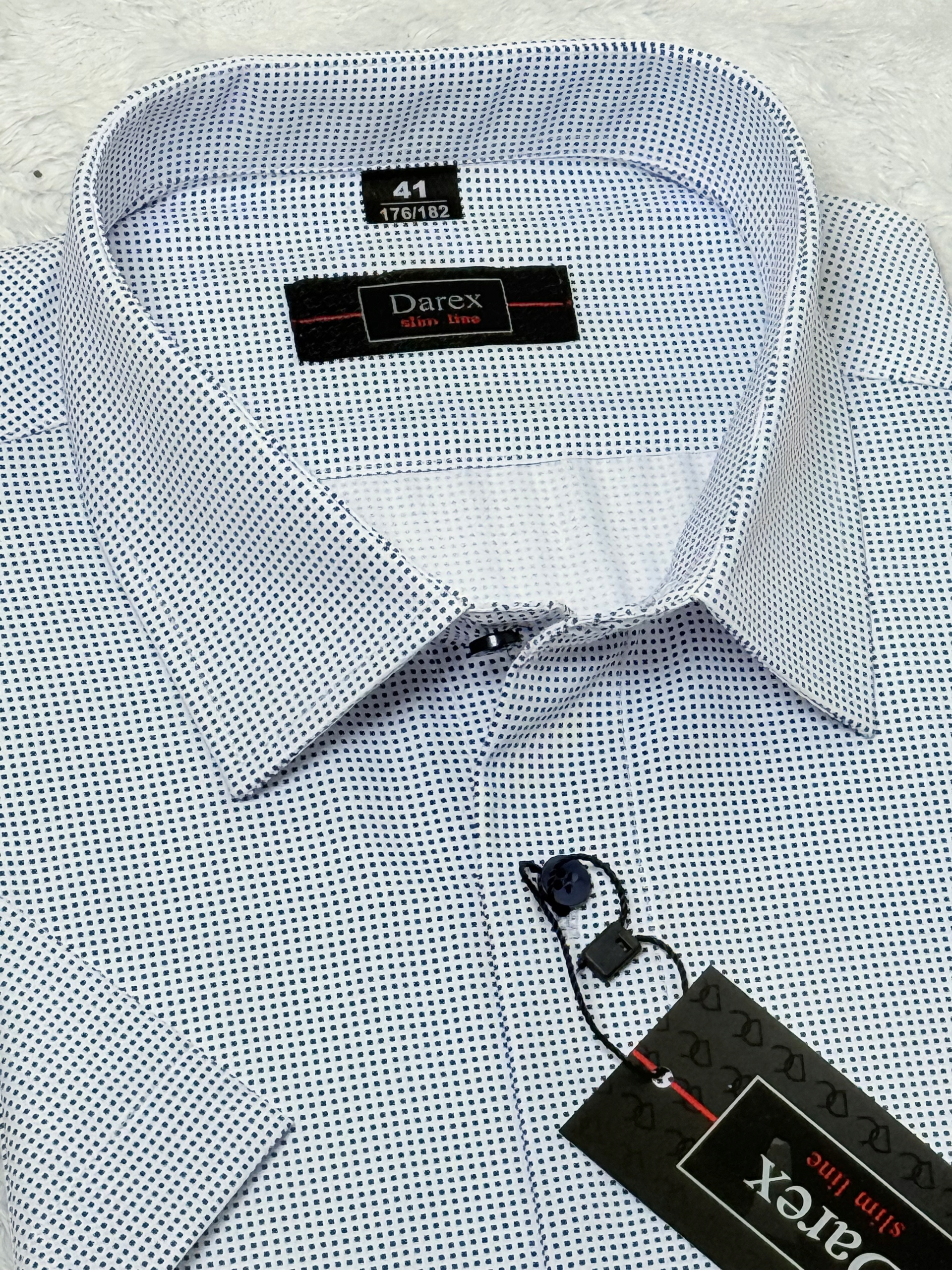 Darex pánská košile bílá s modrými puntíky, regular kr. rukáv 41 176/182