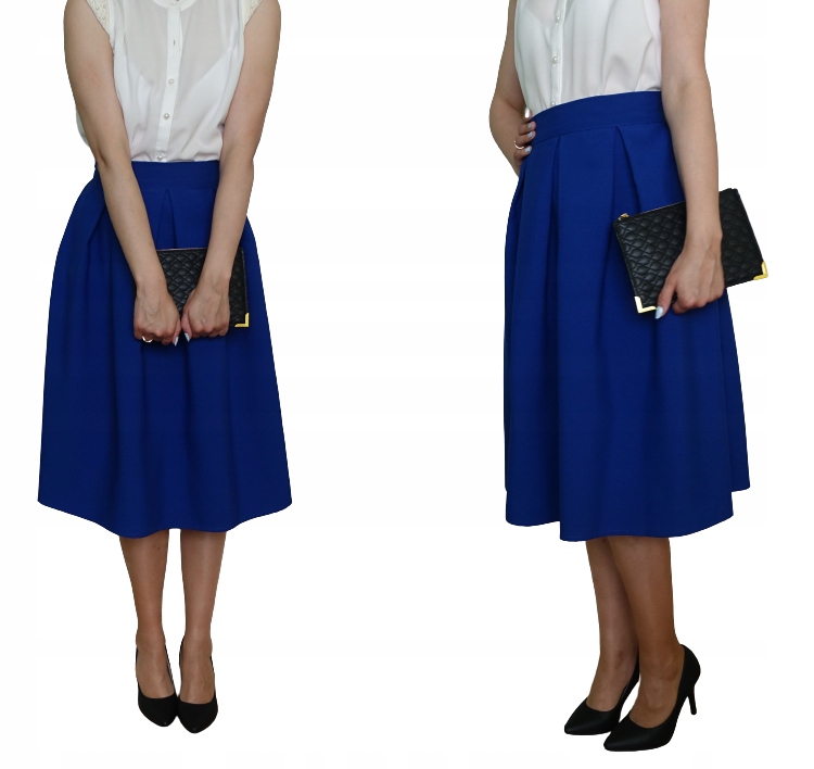 

Pl Kobaltowa Spódnica W Kontrafałdy MIDI 38 M