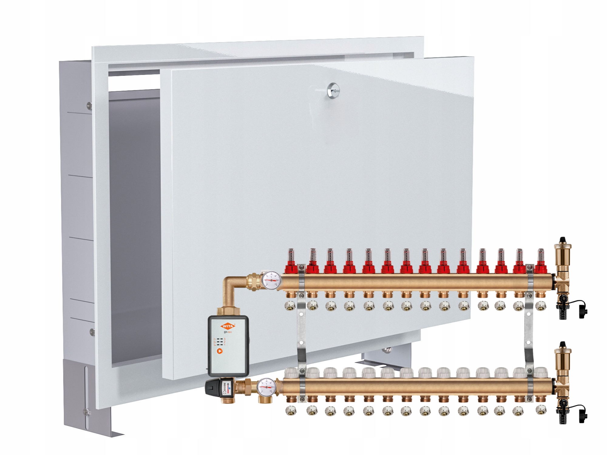 Mosazný Podlahový Rozdělovač 14+ČERPADLO Vítá Go.tec+podomítková Skříňka+pex