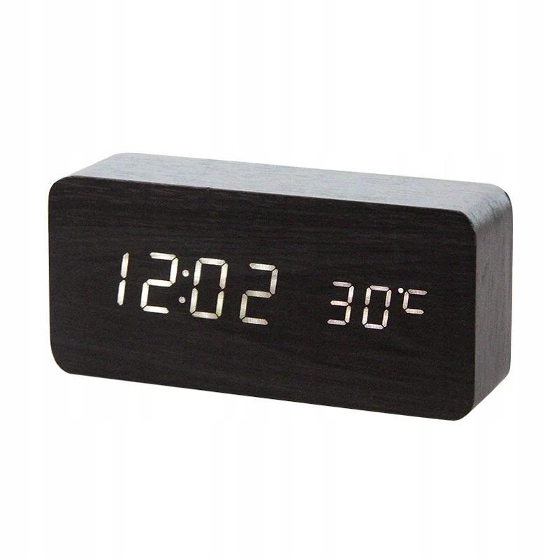 2021 Hot LED Alarm Clock Watch Table Voice Control Wooden Digital xchcqun Cena Opinie Zegary 15032552398 Allegro