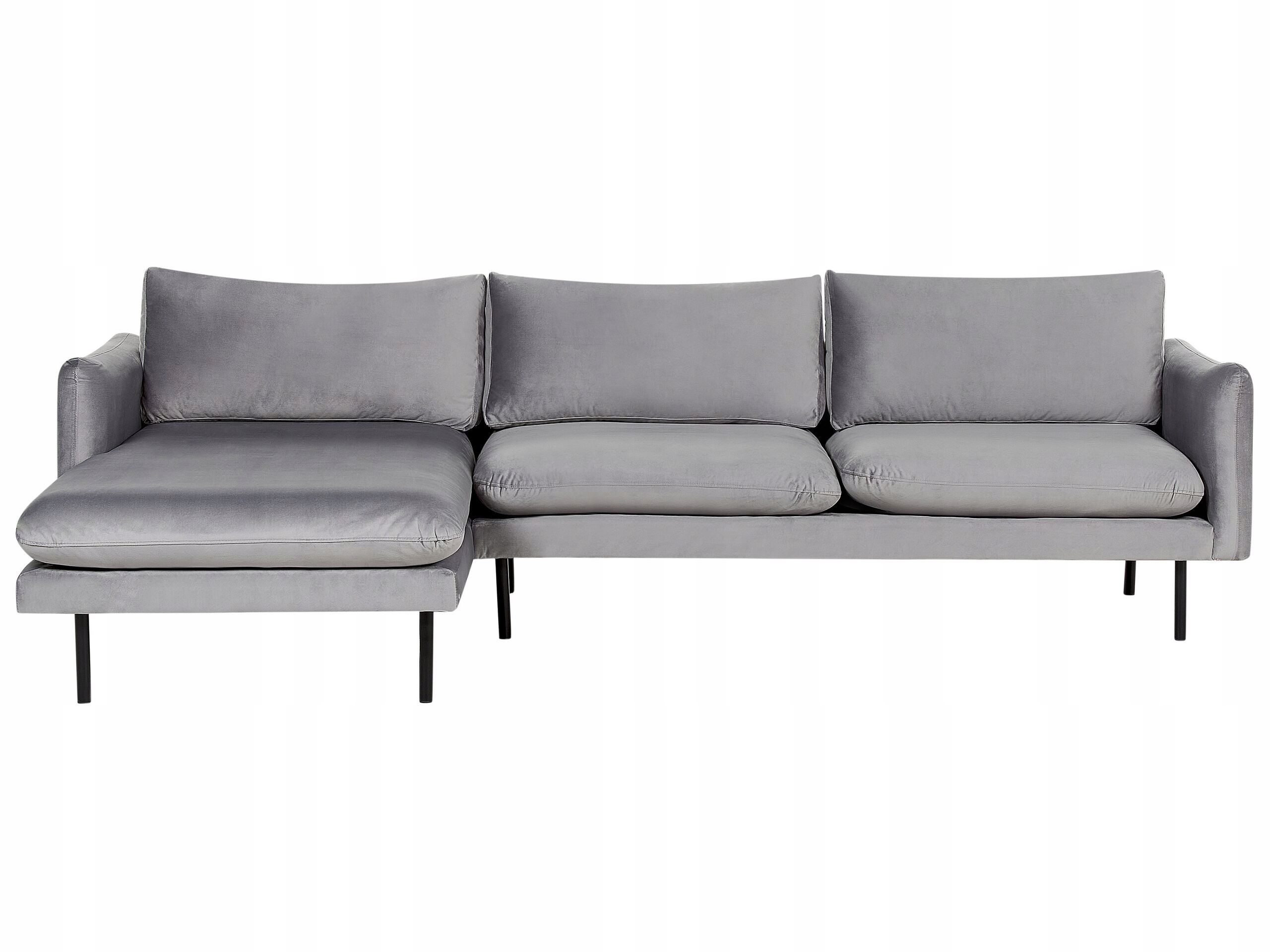 Sofa narożna prawostronna 4-osobowa welurowa metalowe nogi szara