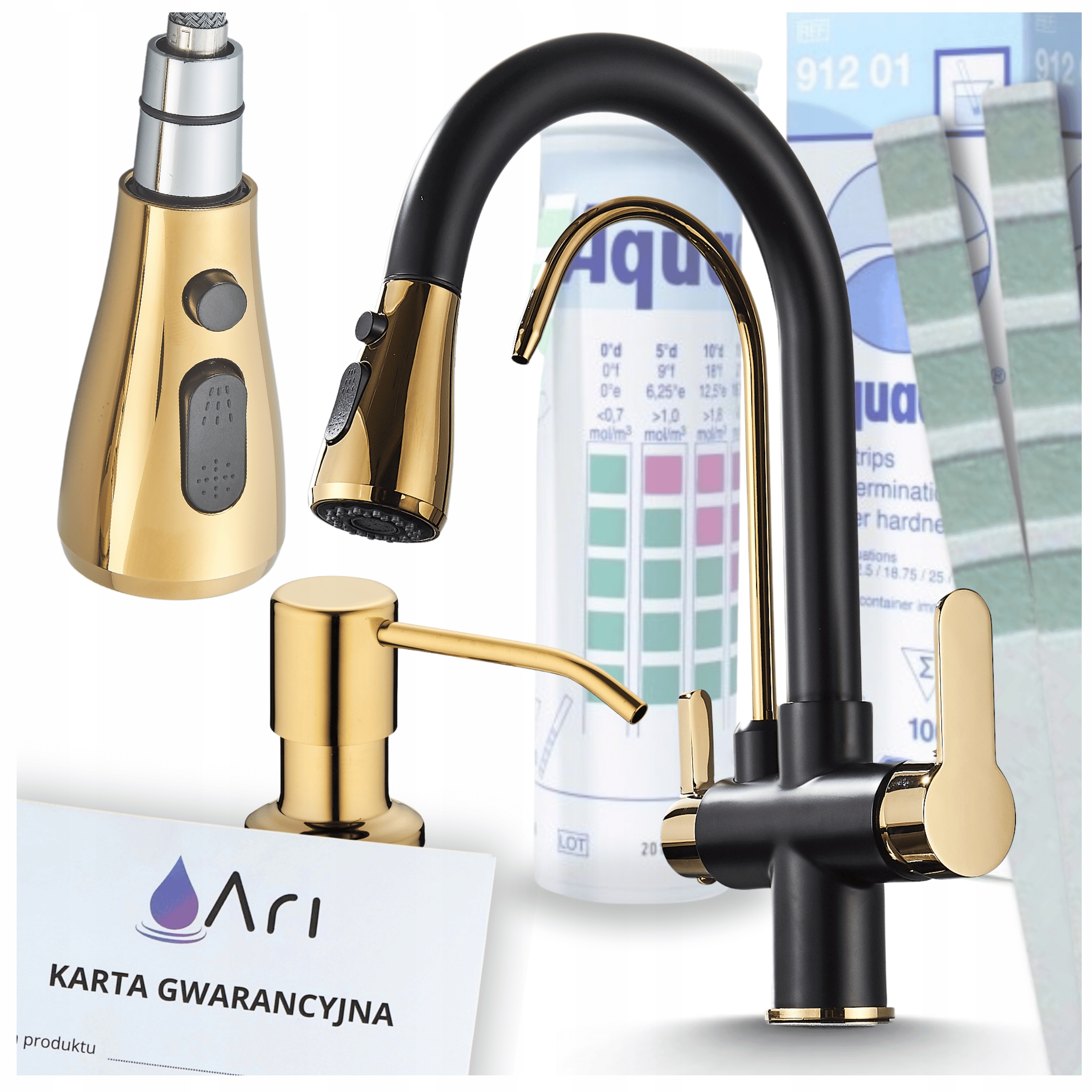 Pumpa na mydlo Kuchynský kohútik Čierna Zlatá Vyťahovateľná Ohybná Výtoková Súprava