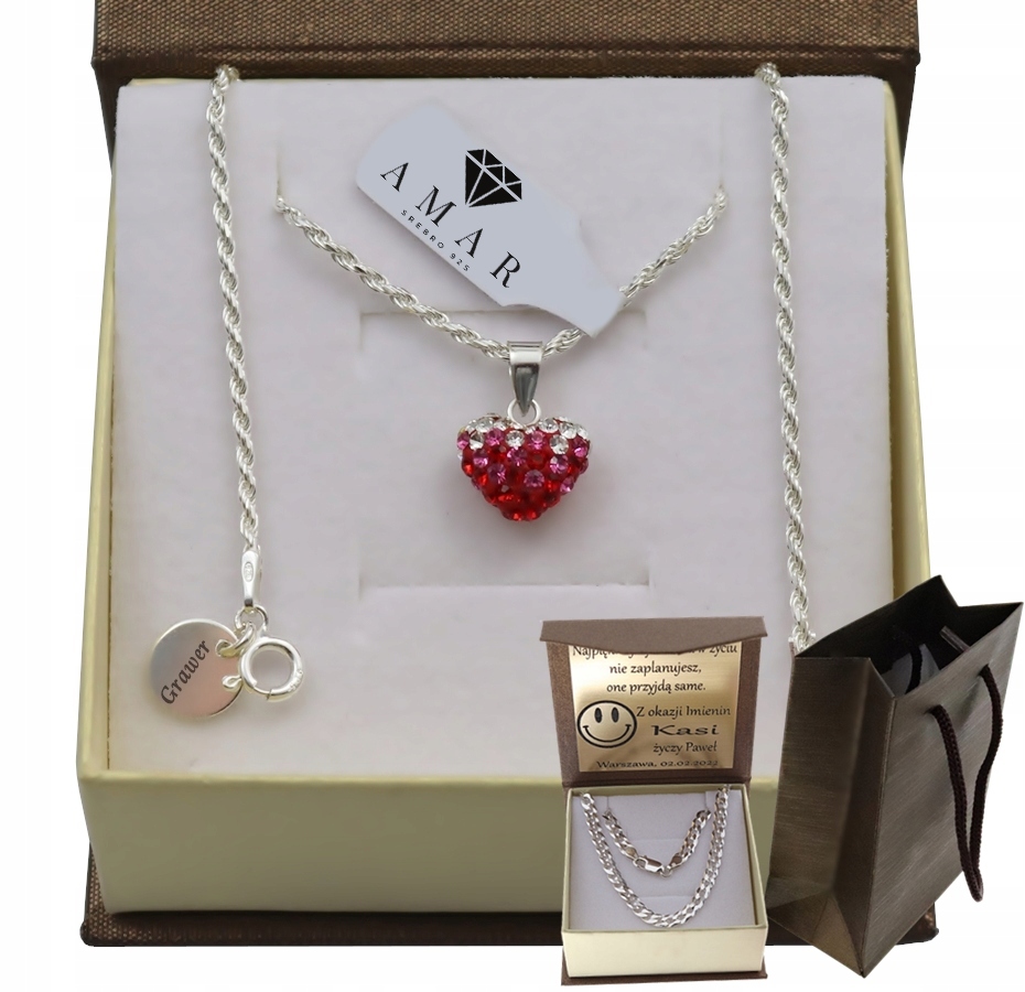 Stříbrný Plný Řetízek Dámský Kordel Srdce Ryzost 925 Gravírování Bonus
