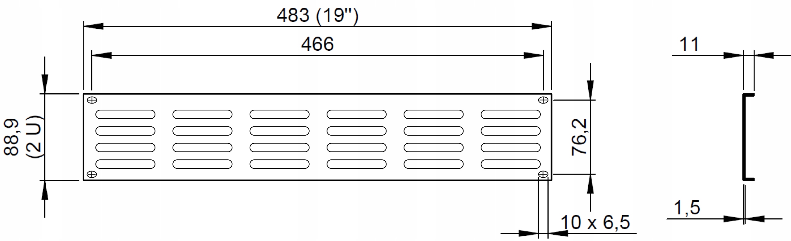 Panel maskujący zaślepka szafa RACK 19 2U otwory Kod producenta 122452