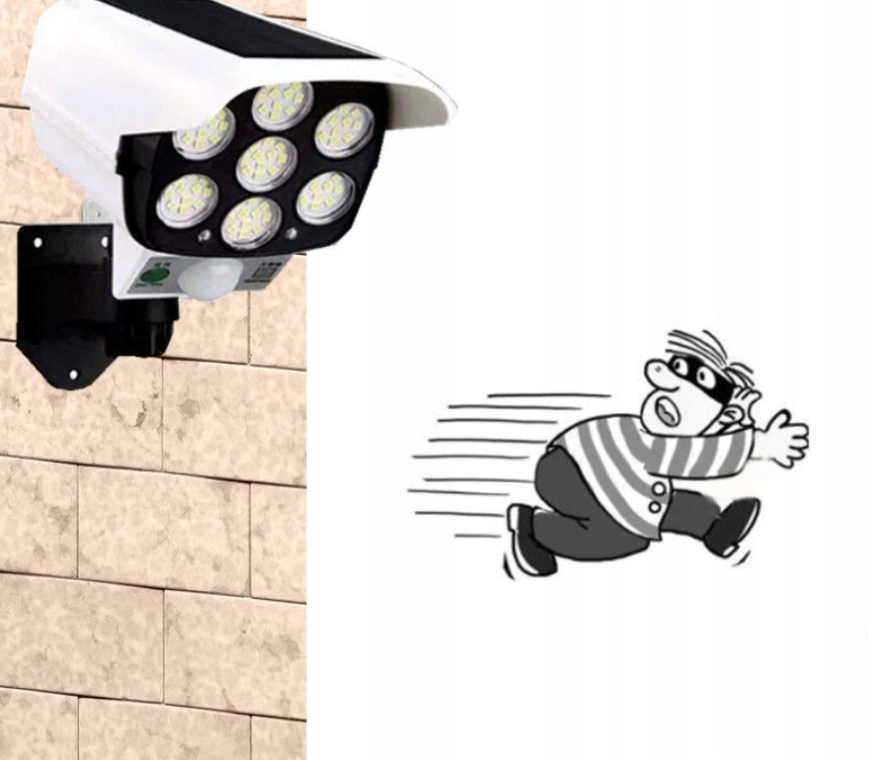 KAMERA ATRAPA LAMPA SOLARNA MONITORING ZEWNĘTRZNA 2W1 PILOT MOCNA STRASZAK Model EB432