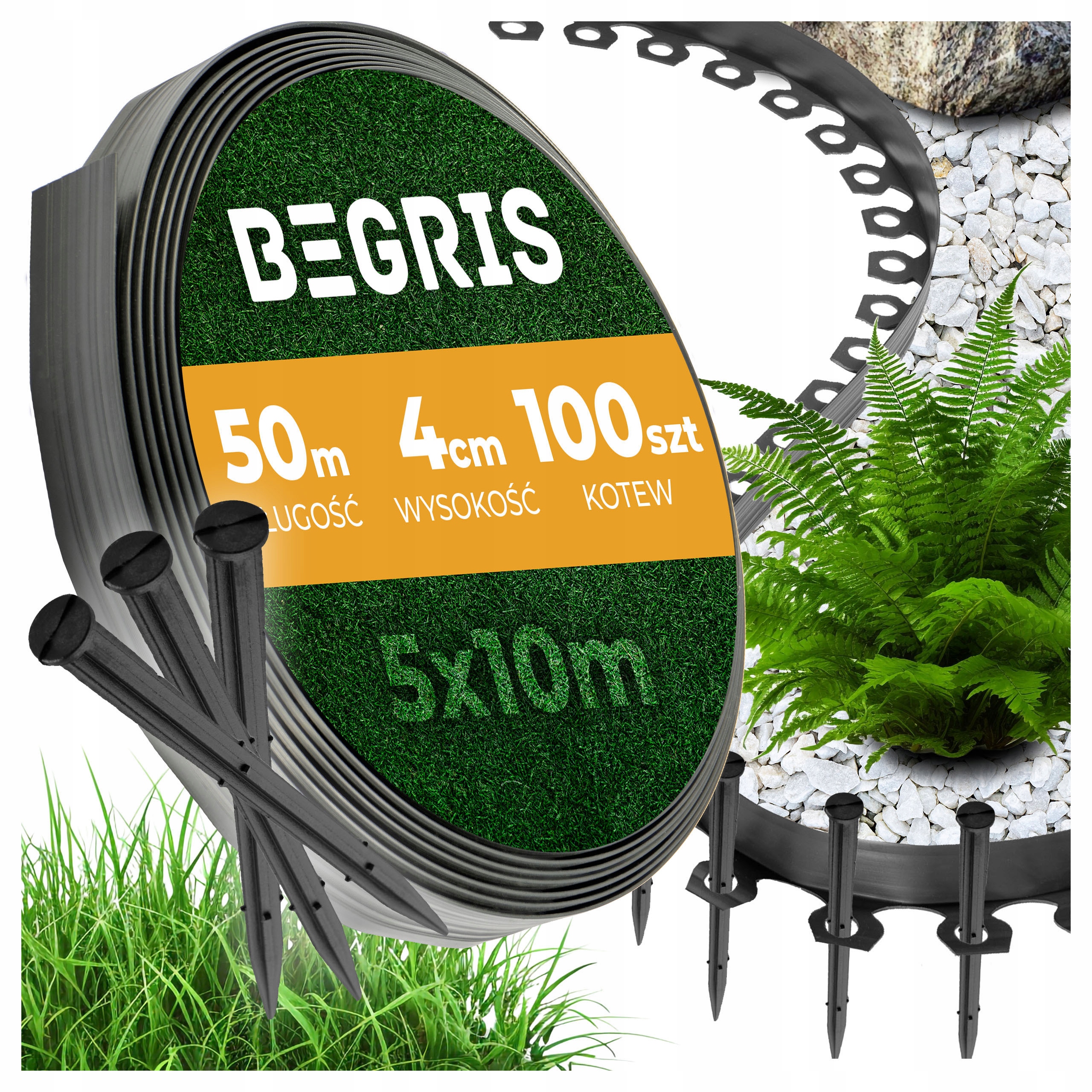 Obrzeże Ogrodowe Obrzeże Trawnikowe Plastikowe Czarne 50 M Obrzeża 5X10M