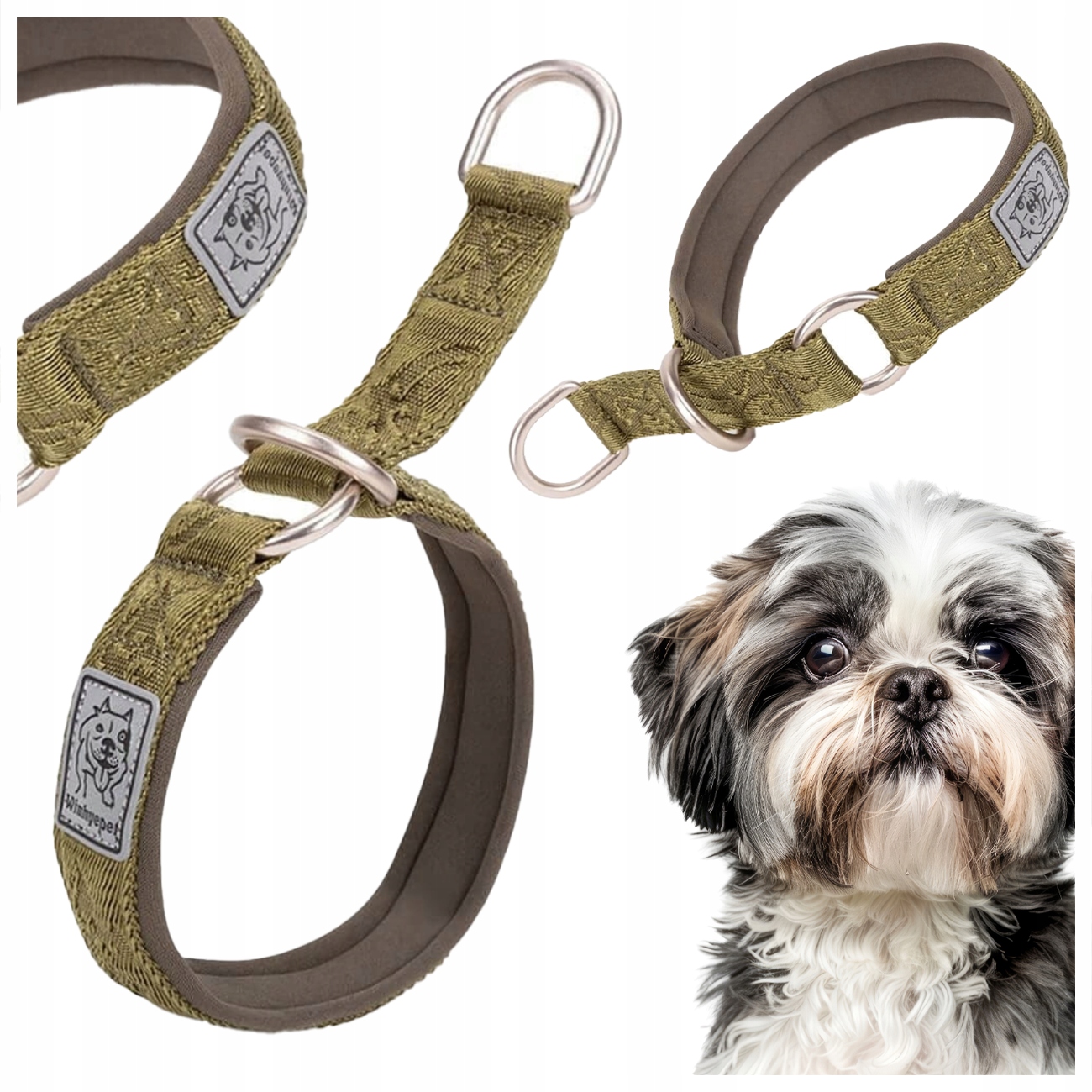 Levně Obojek Pro Psa Polostahovací Winhyepet Khaki Pevný, Pevné Zapínání