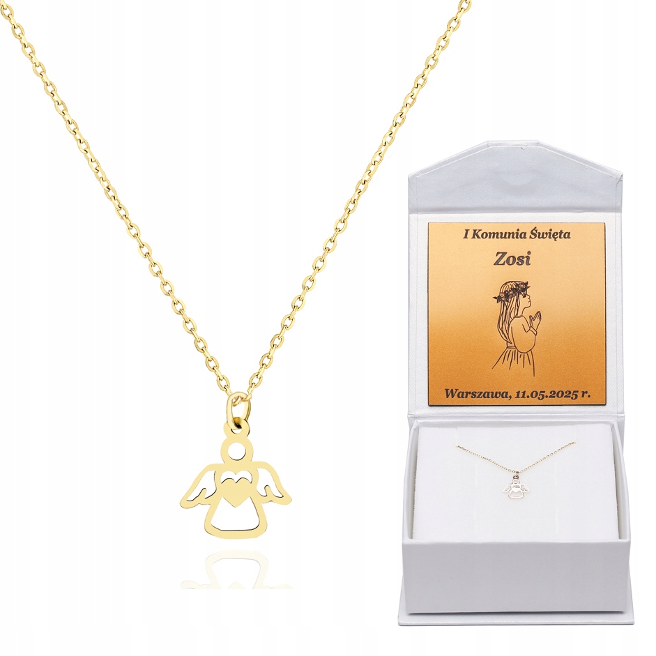 Zlatý Náhrdelník choker s andělem pro křestní přijímání PR.585 Gravírování