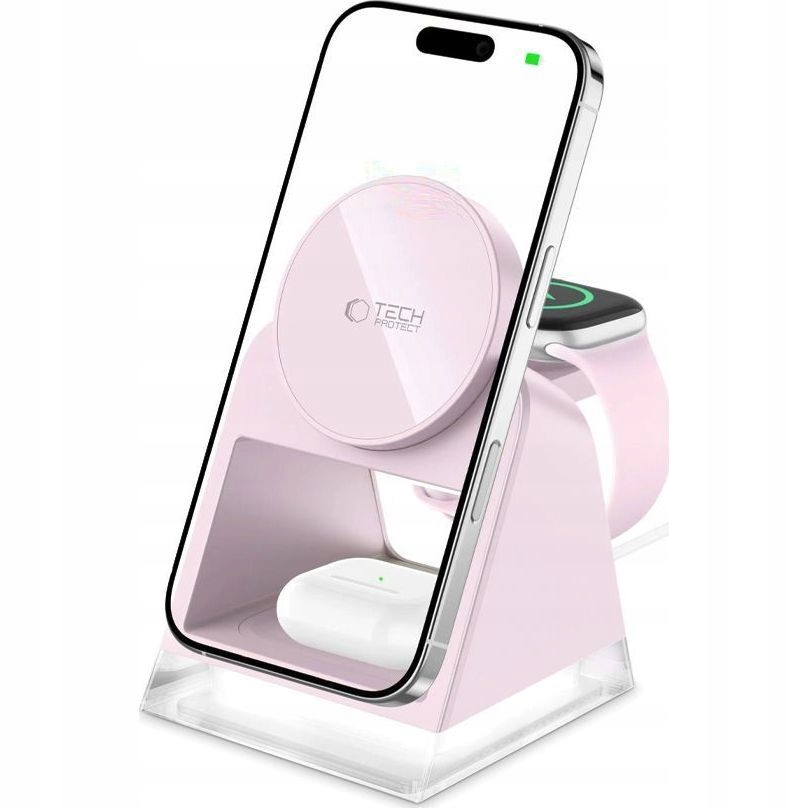 Ładowarka bezprzewodowa Tech-Protect do MagSafe, Qi, 3w1, szybka, z lampką