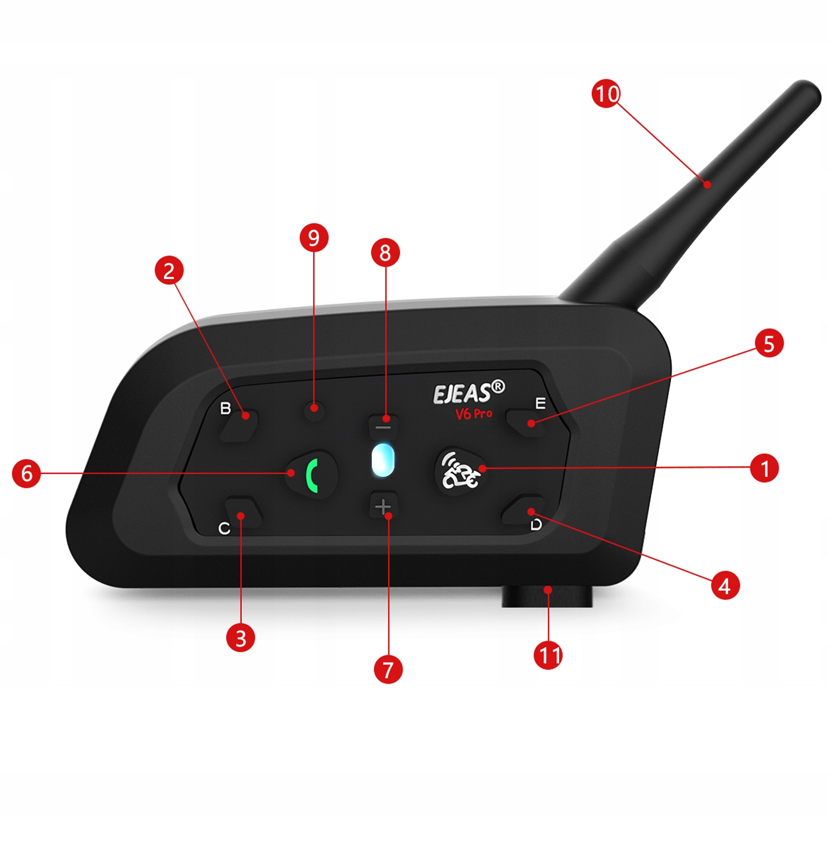 INTERKOM MOTOCYKLOWY EJEAS V6 PRO USB-C 2024 Bluetooth 5.1 na kask Typ połączenia Bluetooth