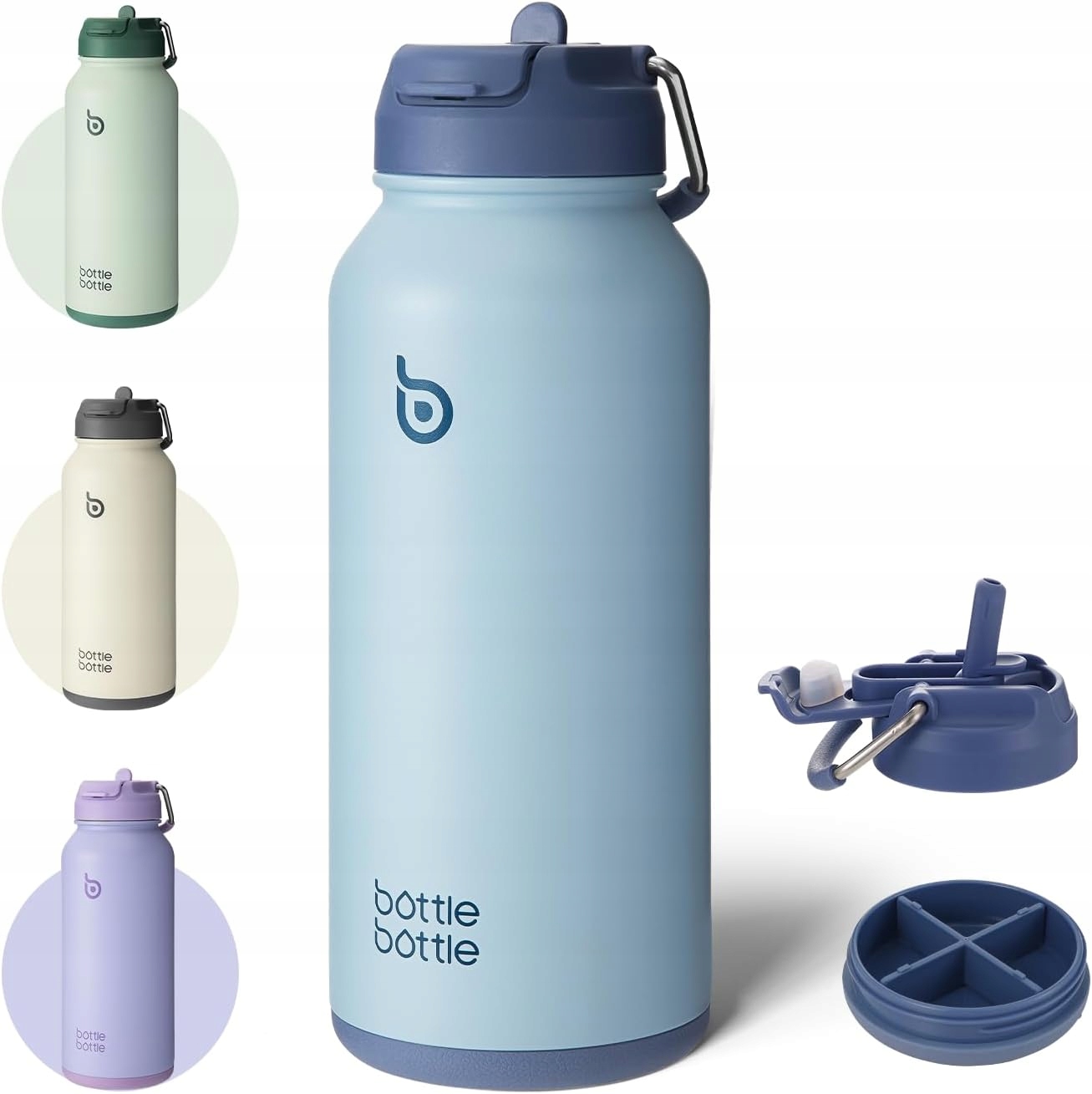 Butelka na wodę, izolowana, 950 ml, ze słomką, podwójna pokrywka