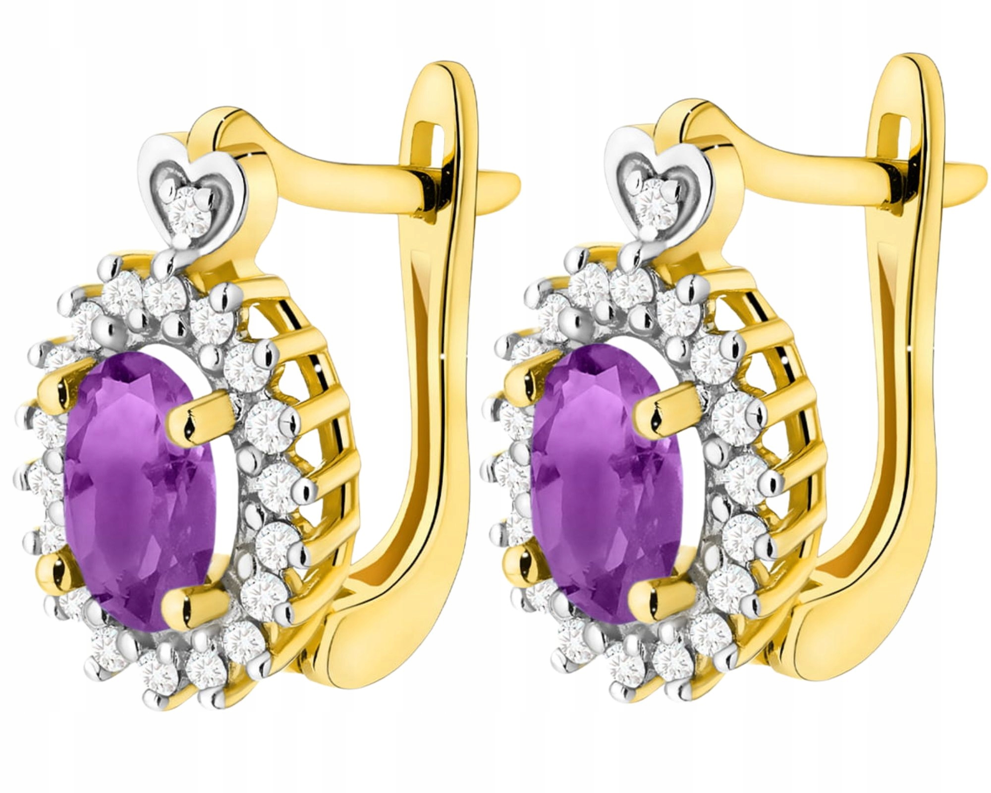 Zlaté Náušnice Přírodní Kámen Ametyst Anglické Zapínání Gravírování