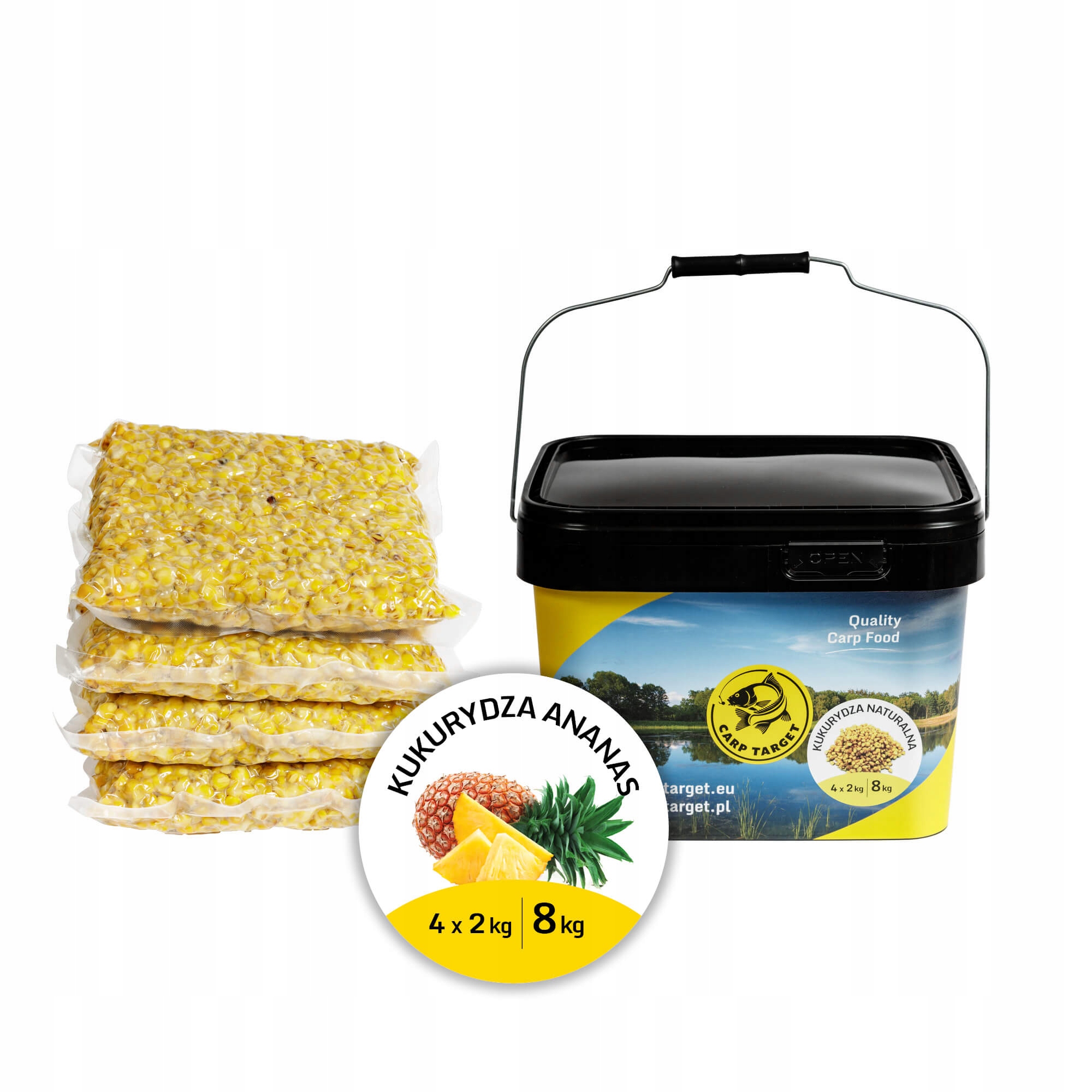Kukuřice Na Ryby Ananas Návnada 8 kg (4x2 kg) kbelík 10 l