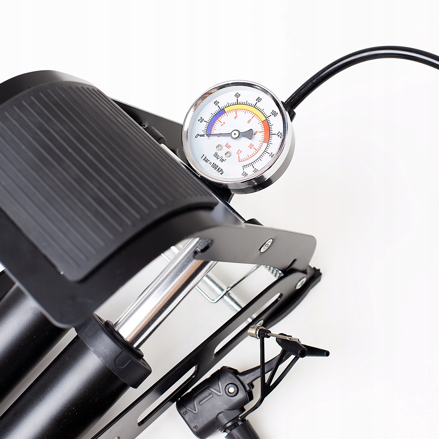 POMPKA NOŻNA ROWEROWA SAMOCHODOWA DWUTŁOKOWA MOCNA Z MANOMETREM DO ROWERU Wysokość 23 cm