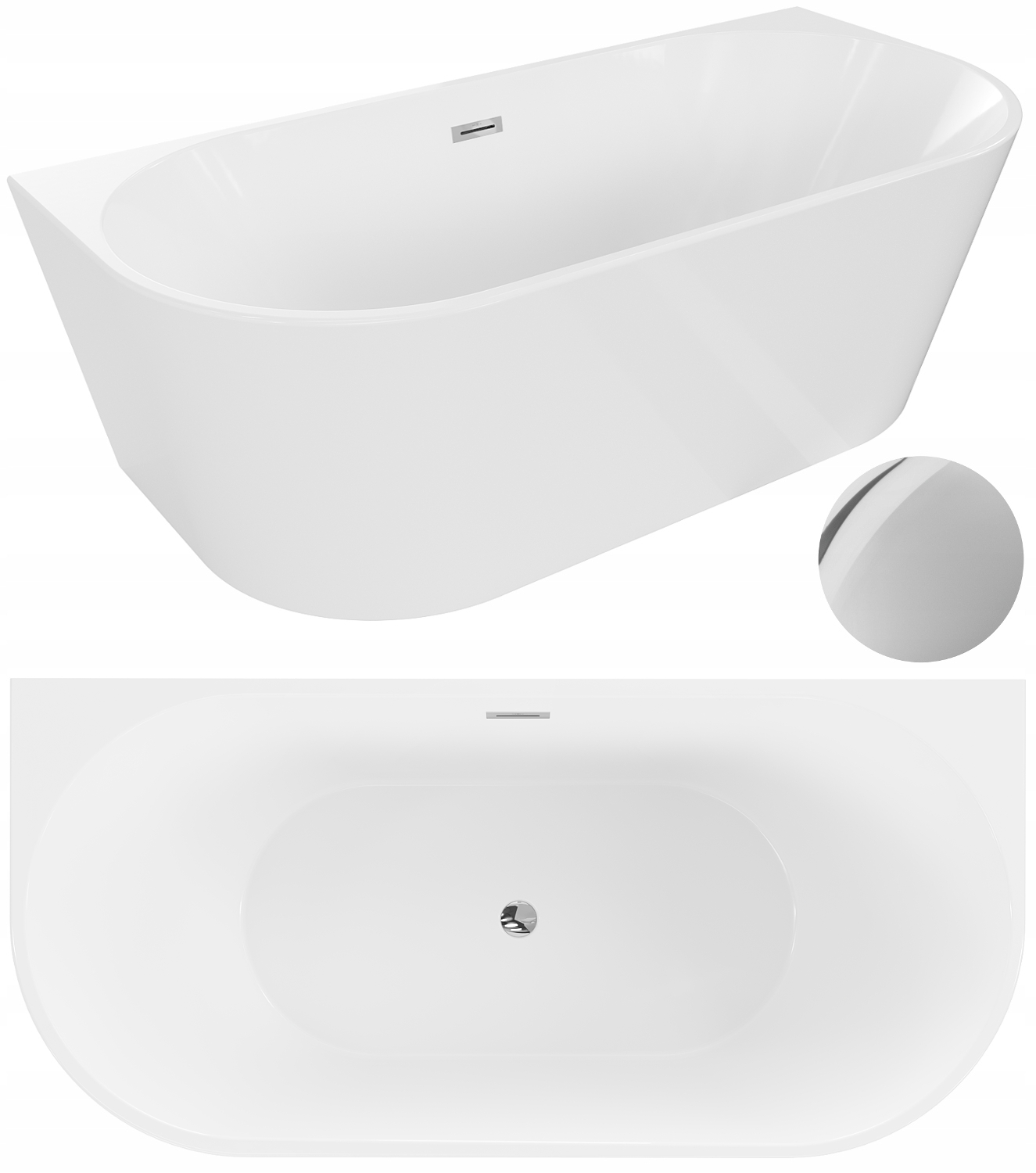 Wanna wolnostojąca przyścienna 180x80 Mexen Oval biała przelew chrom