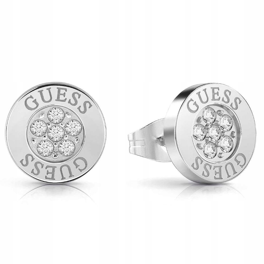 Náušnice Guess Studs Party Kulaté Zirkony Logo Ocel barva stříbrná Tužka