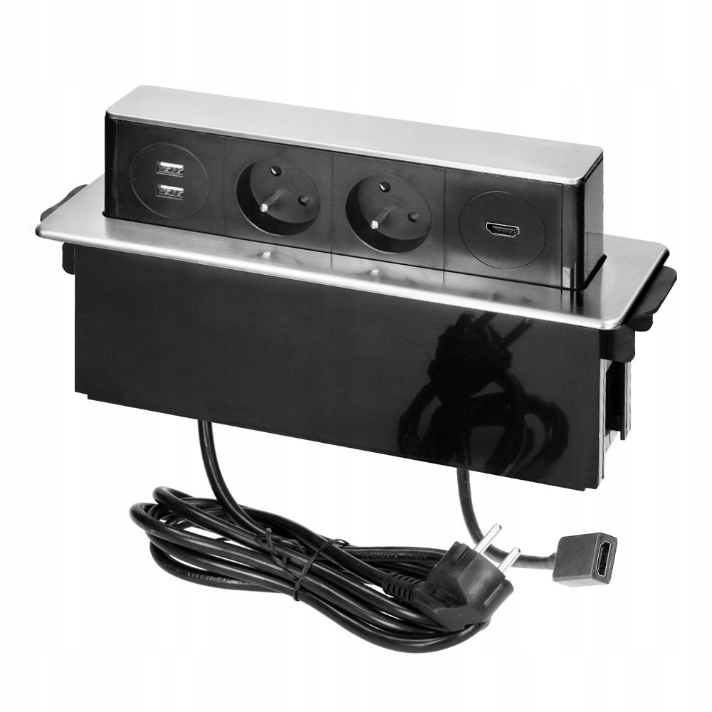 Výsuvný konektor z desky, 2 m, 2x2P+Z, 2xSB, Hdmi, 3x1,5 mm2, Inox