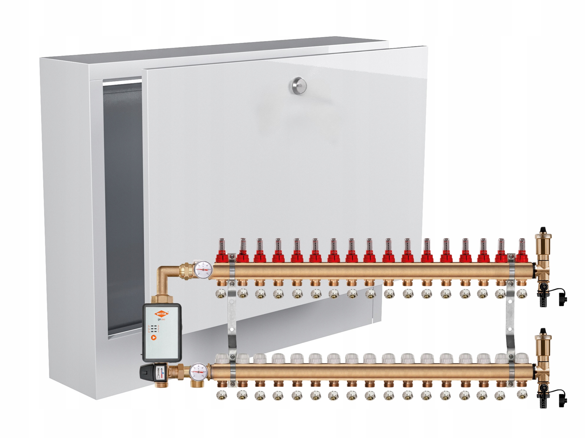 Mosazný Rozdělovač Podlahovky 17+ČERPADLO Vítá Go.tec+nástěnná Skříňka+pex
