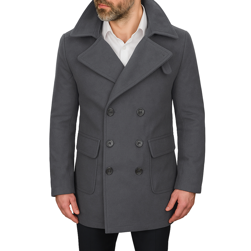 JP1048 vel. XXL Elegantní Dvouřadý Pánský Zateplený Kabát