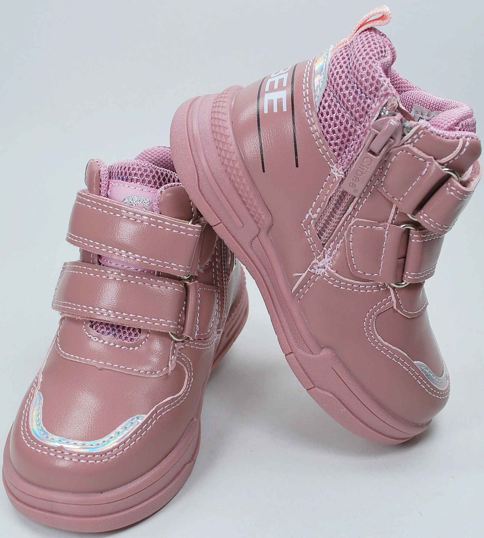 Trzewiki przejściowe rzepy suwak różowe r25 P9-117 Kolor różowy