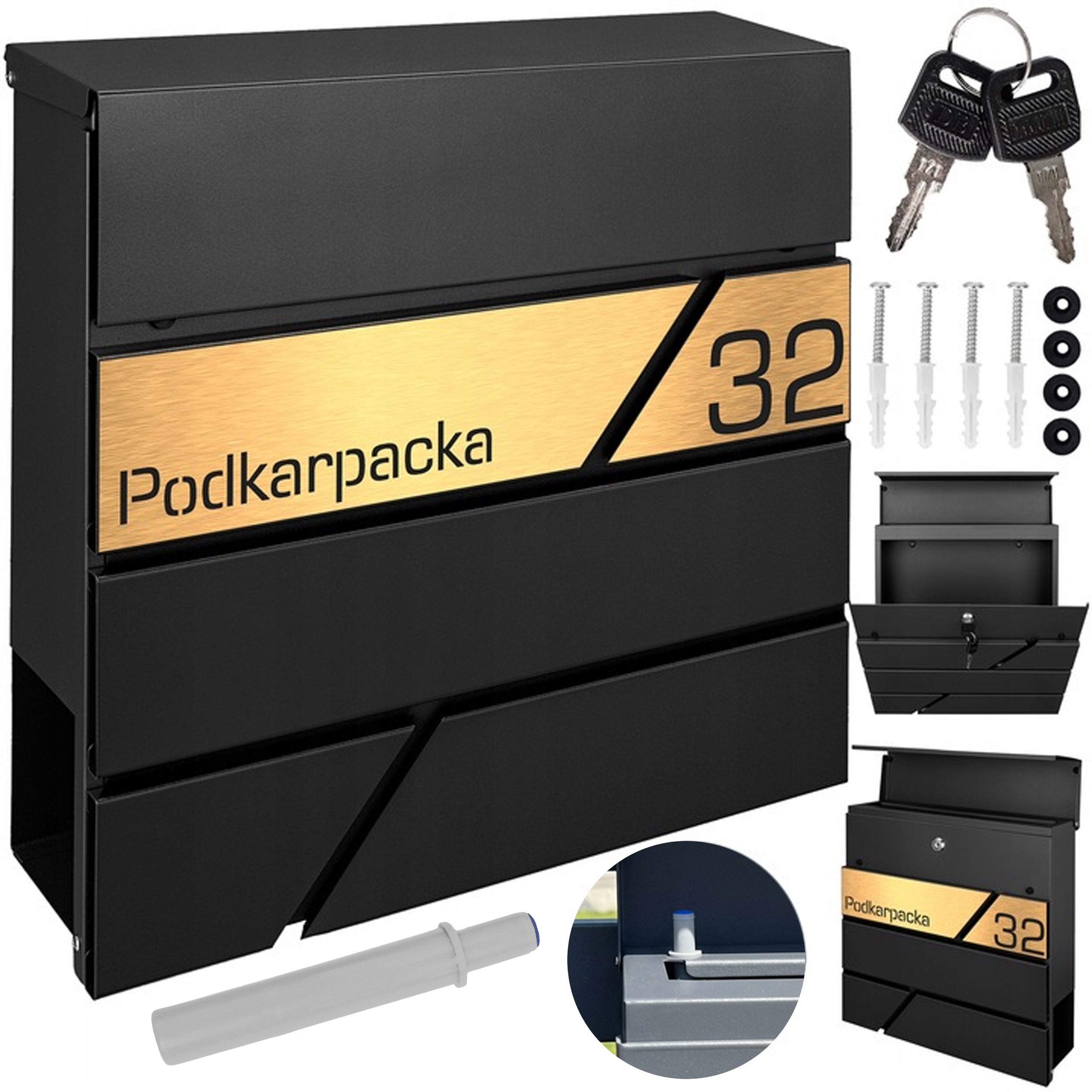 Černá Moderní Poštovní Schránka Se Zlatým Laminátem