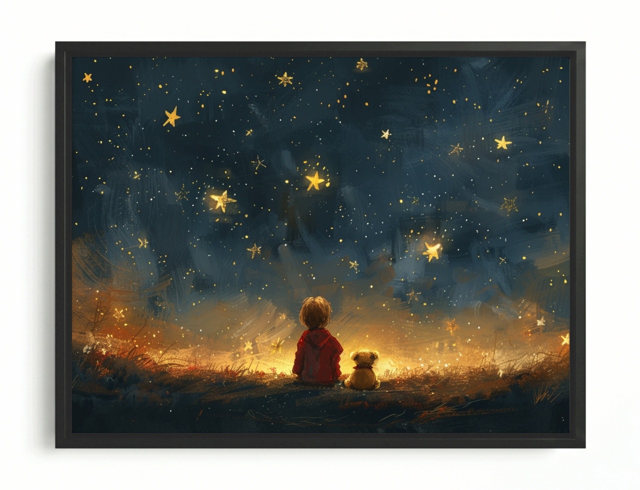 Obraz Rám Americký Box Nebe Noc Hvězdy Dítě Chlapec Medvídek Spánek 80x60
