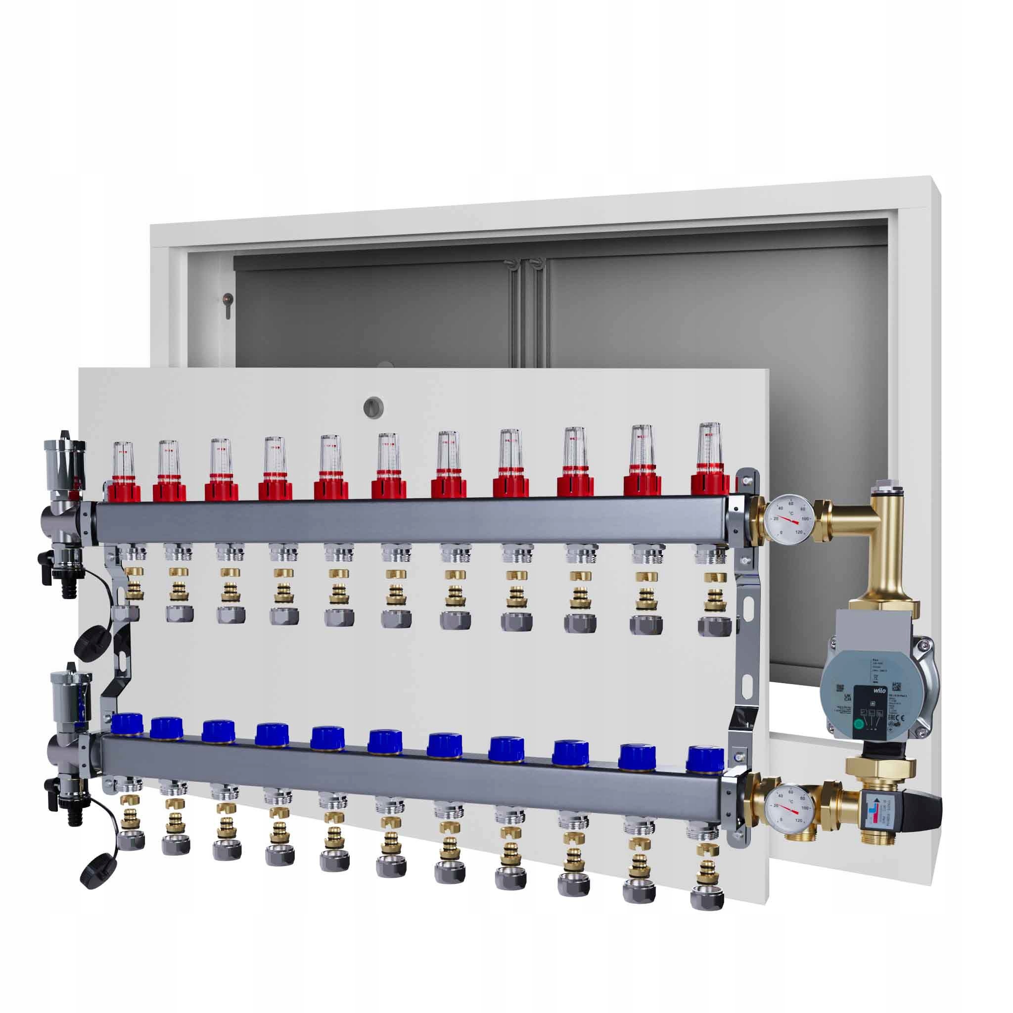 Nerezový rozdělovač pro podlahovku 11 čerpadlo Wilo a nástěnný box+PEX