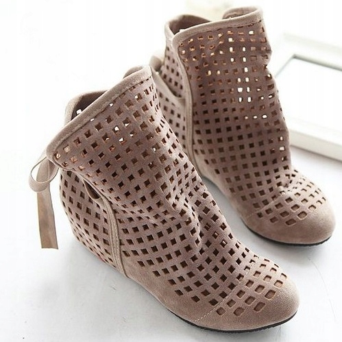 Botki GLADIATORKI Ażurowe Zamszowe Beżowe r. 38