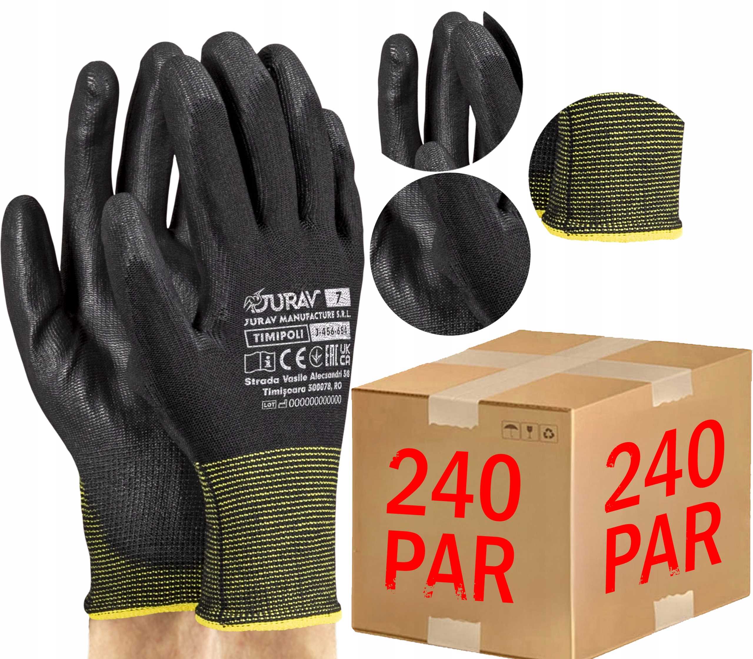 Čierne pracovné rukavice J-TIMIPOLI_BB7-S 240 párov