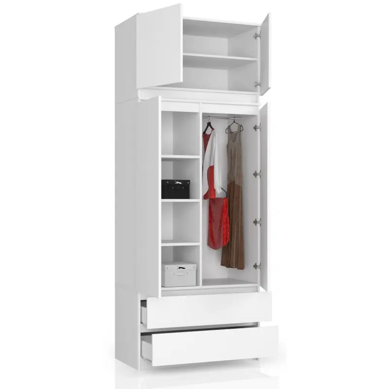 SZAFA GARDEROBA S 90cm 2D 2SZ BIAŁA + NADSTAWKA Stan opakowania oryginalne