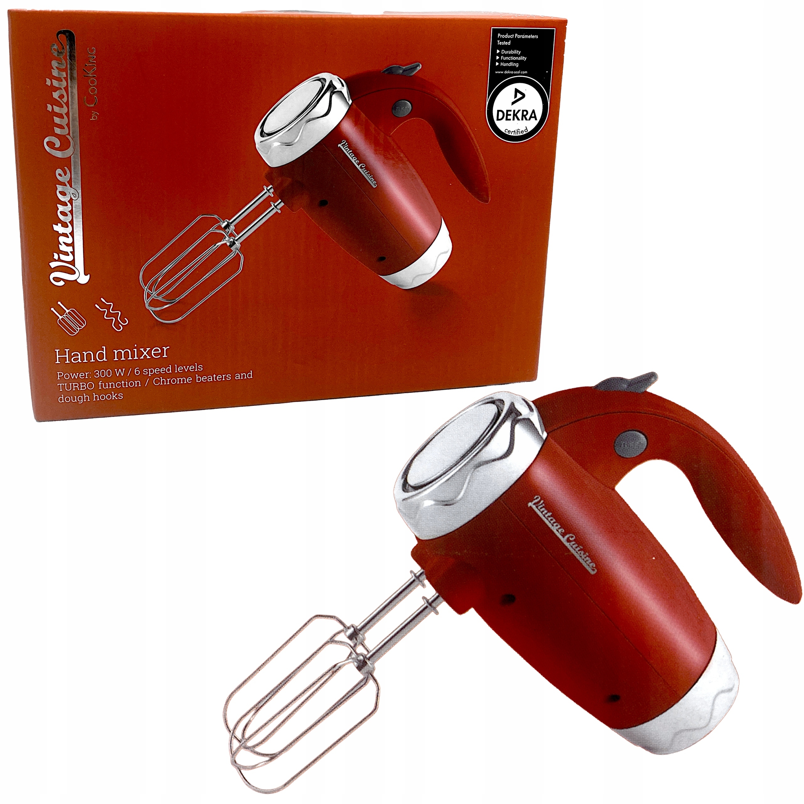 Vintage Cuisine Mikser Ręczny Retro 300W Czerwony