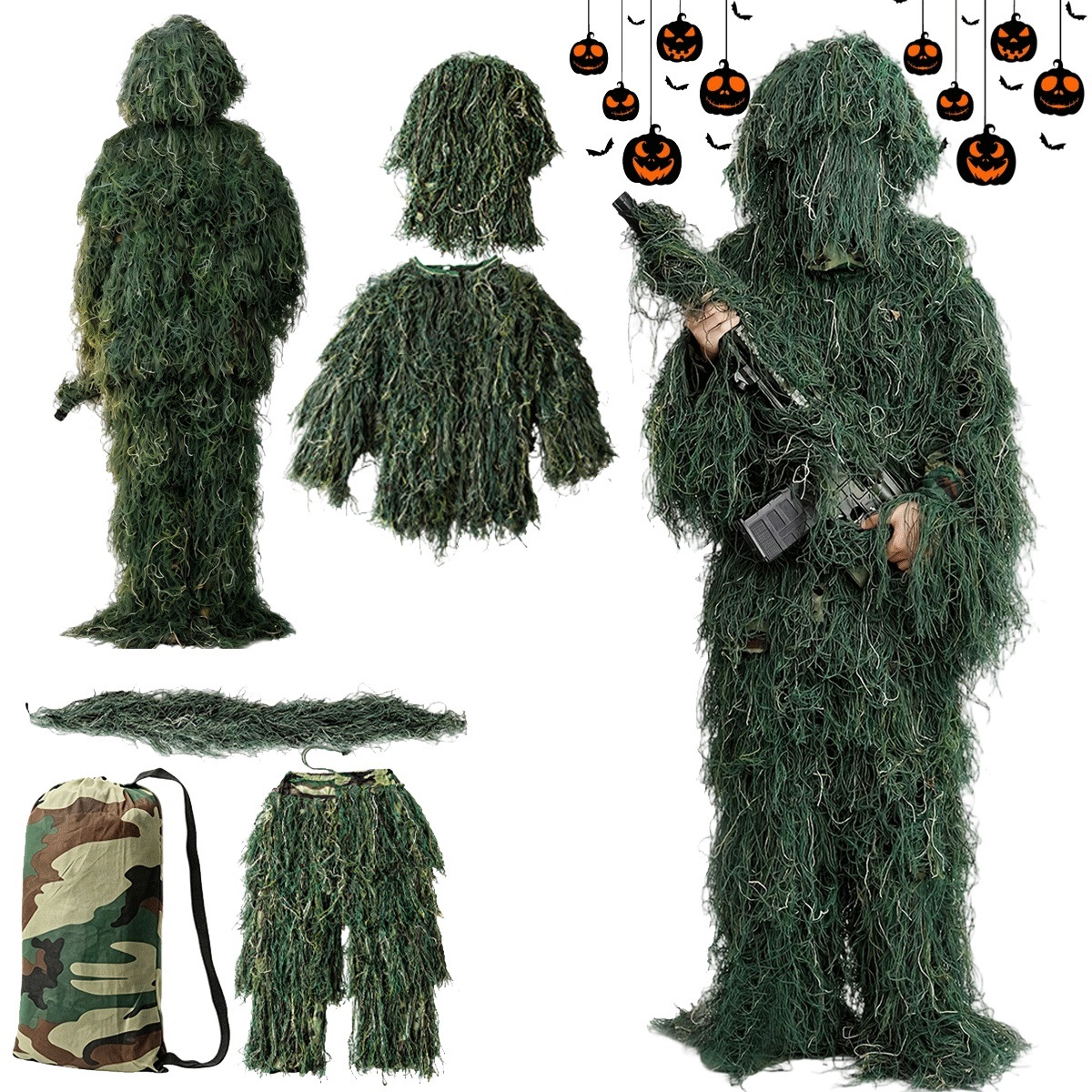 Kostým ghillie S kapucí a maskou s obalem na pušku pro lov