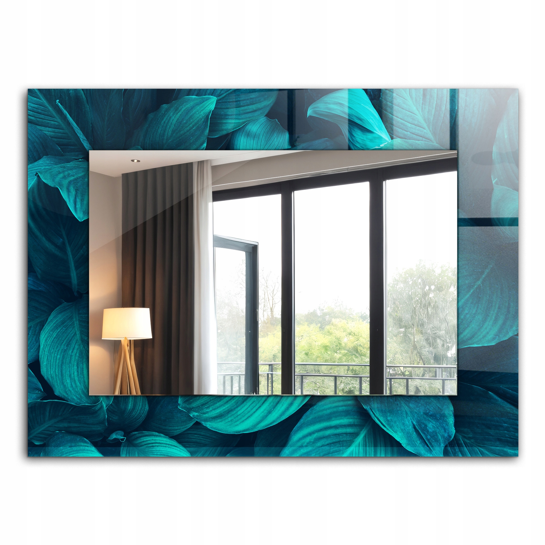 Moderné krásne zrkadlo s ozdobným rámom loft dekor Listy zelené 80x60 cm