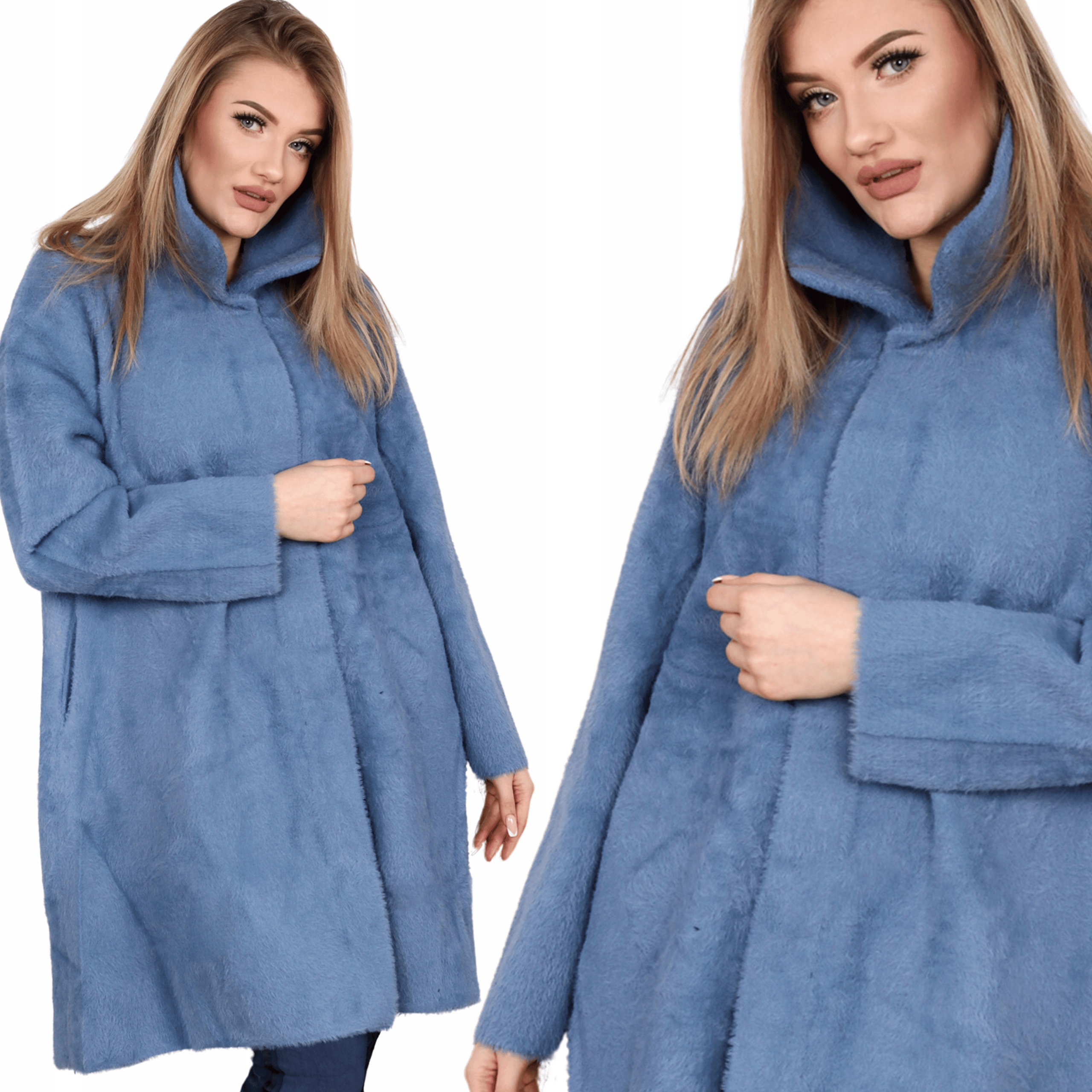 Płaszcz Kołnierz Alpaka Damska Kobieca Modna Ciepła 2039