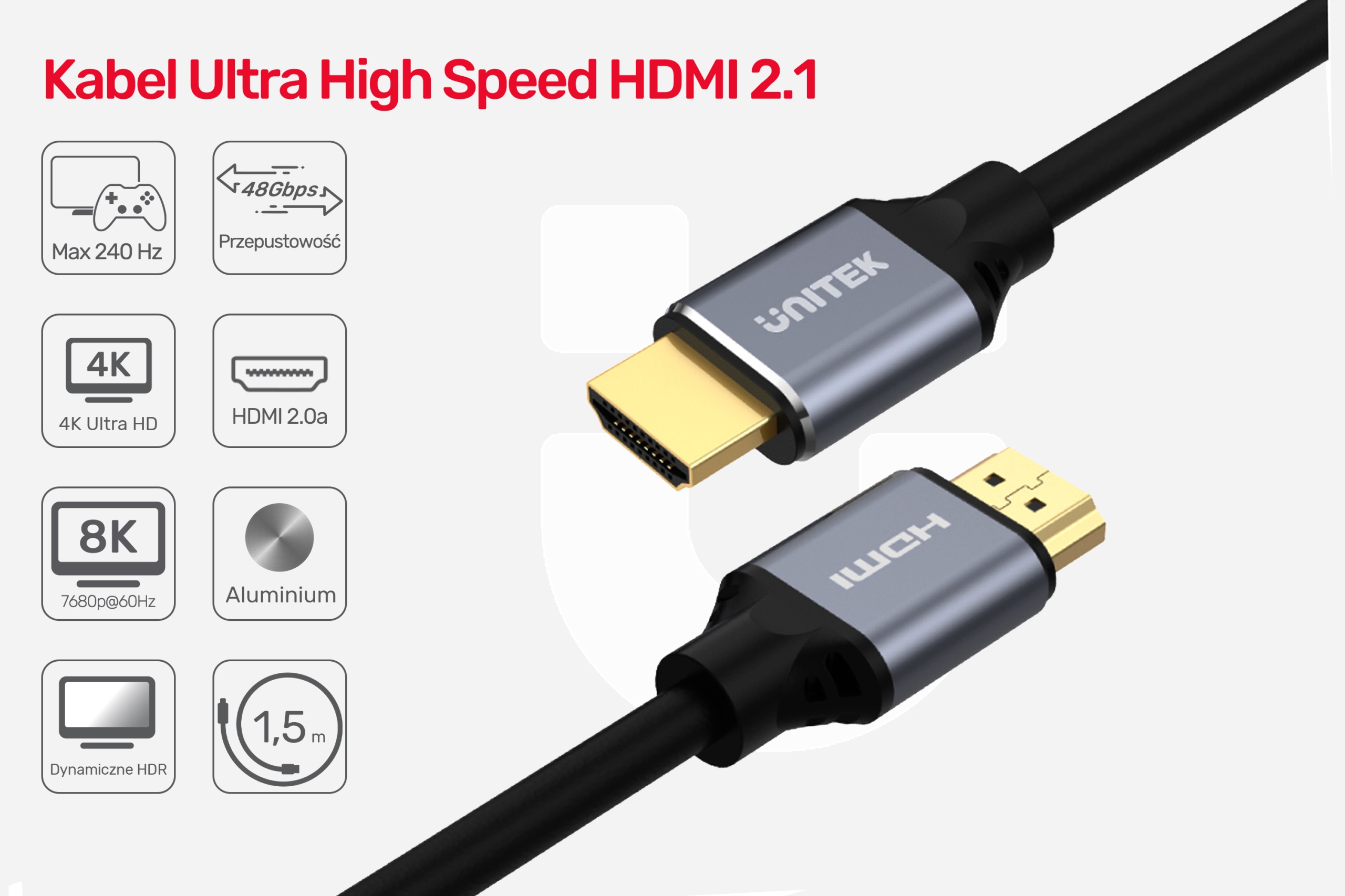 UNITEK Kabel Ultra HDR HDMI v 2.1 8K 4K 120Hz 3m Model C139W